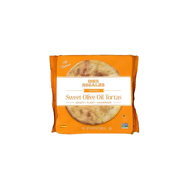 Ines Rosales Seville Orange Sweet Olive Oil Tortas (Pack of 2) (Tortas con Naranja Sevillana) 6.34 Oz (180 g) pack, contains six Fine Mediterranean Crisps (Tortas) individually wrapped 1