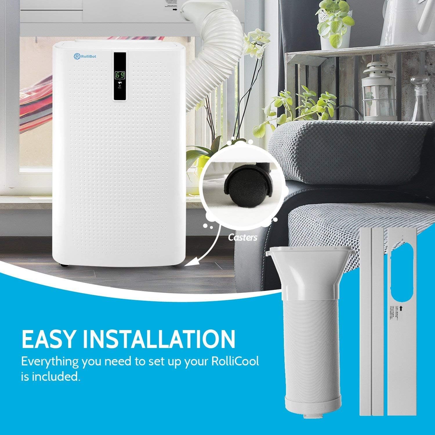 Rollibot ROLLICOOL Portable Air Conditioner w/App & Alexa Voice Control | Wi-Fi Enabled Portable AC & Dehumidifier | Quiet Operation, Easy Installation (12,000 BTU, Beige)