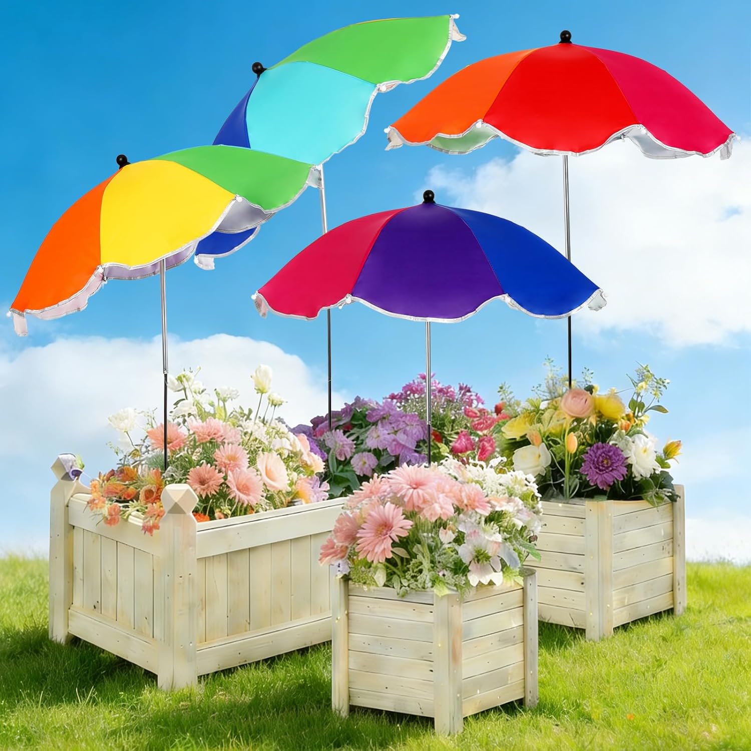 4 Pack Plant Umbrellas for Outdoor Plants 25" Larger Garden Umbrella Sun Shade with Adjustable Angle 40" Higher Sun Protection Cover Shade for Plants, Potted Flower,Garden Bed