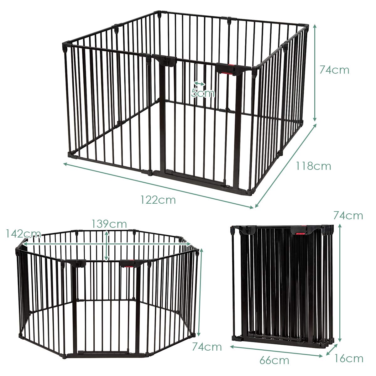 COSTWAY Barrera de Seguridad para Niños Perro Mascota Rejilla de Protección Plegable para Chimenea Escalera Puerta (Negro)