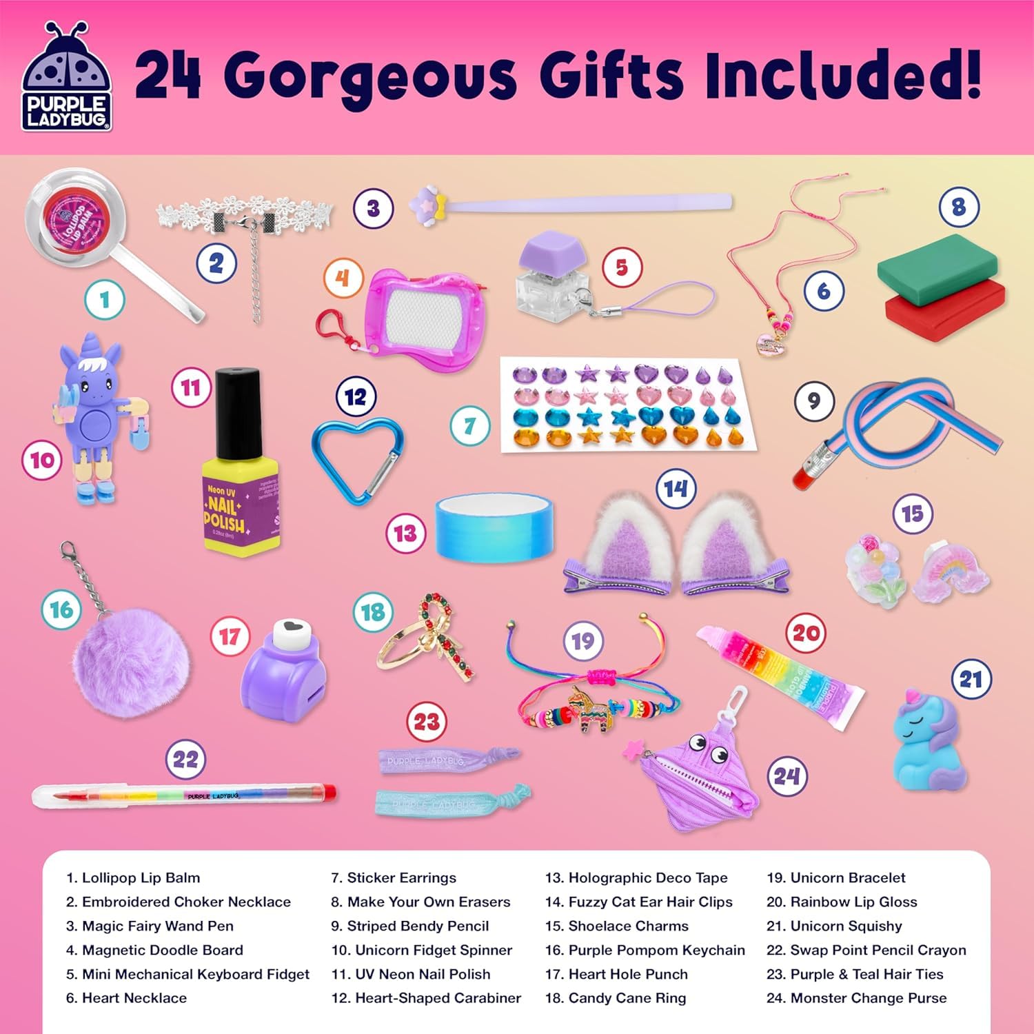 PURPLE LADYBUG Girls Advent Calendar 2025-24 Days of Gorgeous Gifts, Craft Activity Kit with Jewellery, Fidget Toys - Image 3