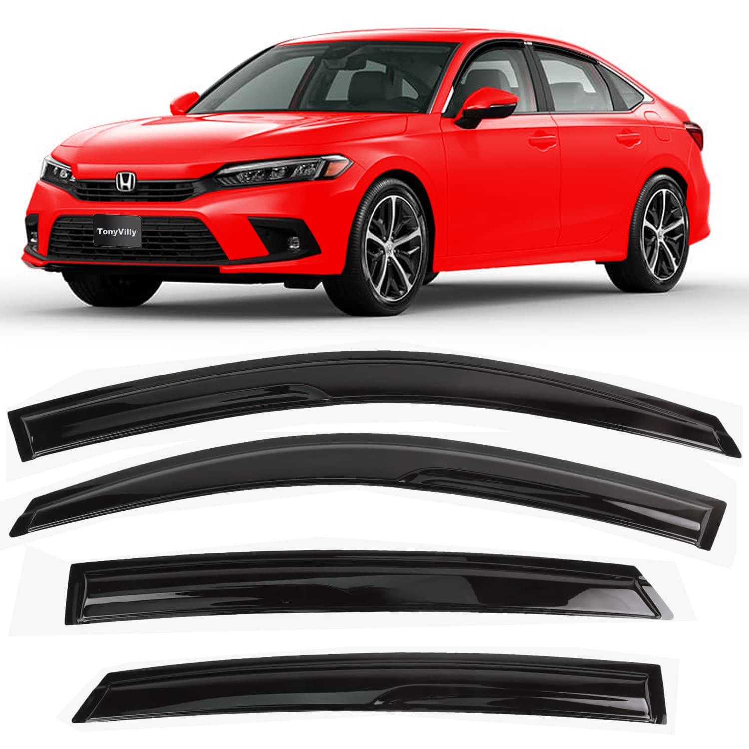 Photo 1 of Tape On Side Window Visors Sun Rain Guards Vent Deflectors for 2016-2022 Honda Civic Sedan 4-Door Window Shade 4pcs