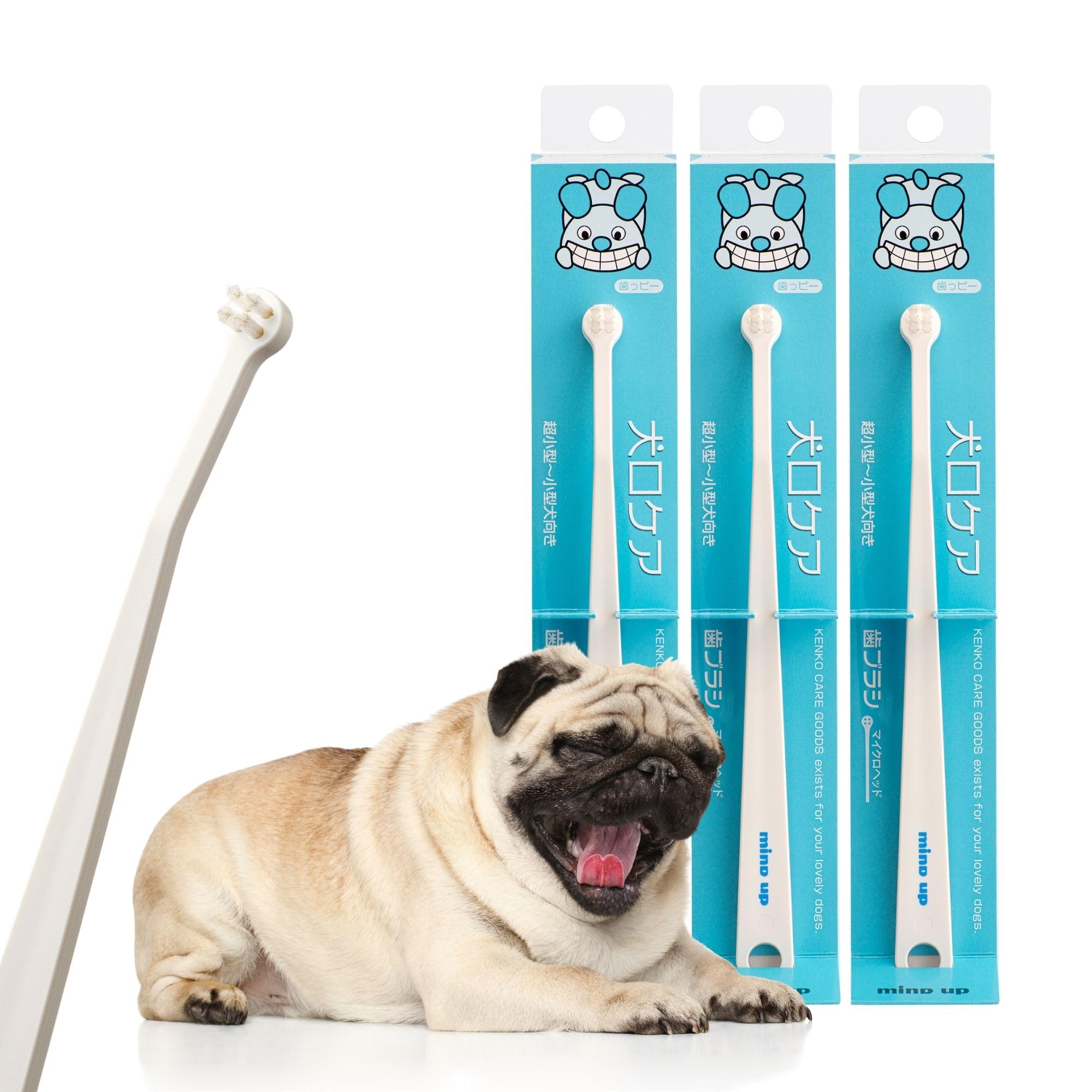MIND UP 3 Pack Dog Toothbrush with Micro Head, 15° Angled Handle for Ultra-Small Dogs, Pet Toothbrush for Back Teeth & Hard-to-Reach Areas, Made in Japan