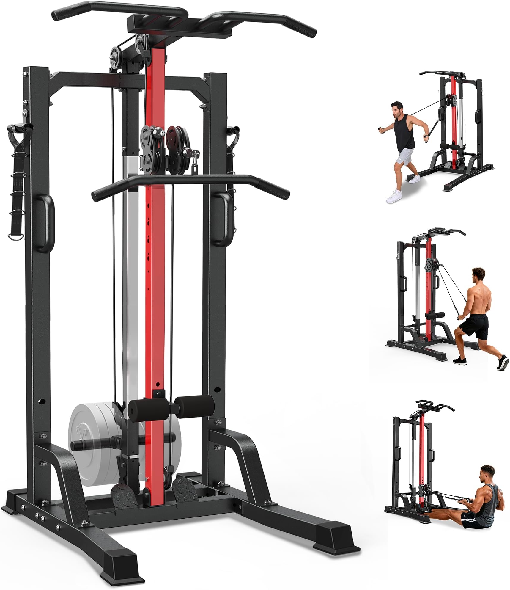 Pull Up Bar Power Tower Dip Station,Cable Machine-Integrated 450LBS Multi-Function Adjustable Height Fitness Strength Training Equipment for Home Gym Strength Training Equipment