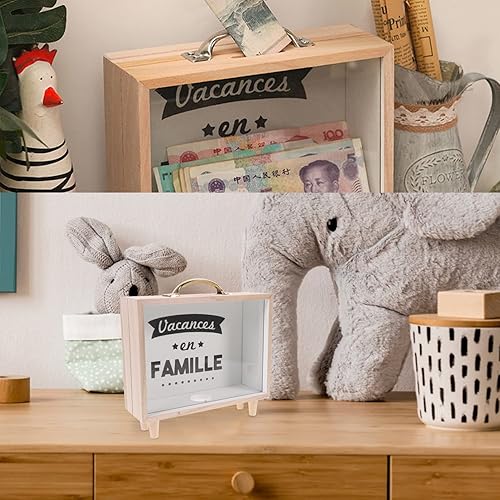 Miniatura 4 de Didiseaon Caja de dinero de madera Piggy alcancias de Dinero para adultos Fondo Sombra Banco de monedas de madera Banco de dinero Banco de dinero de