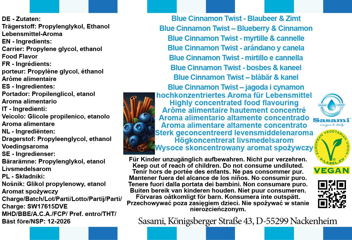 Blue Cinnamon Twist – jagoda i cynamon aromat koncentrat – Wegański – Sasami – 100ml