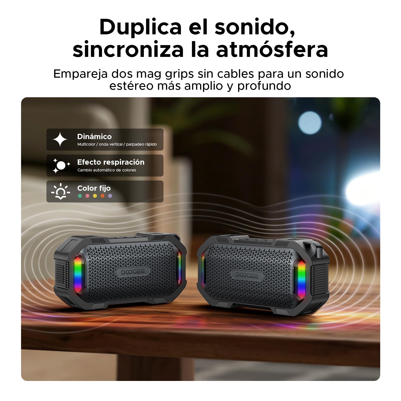 mag Grip Altavoz Portatil Inalámbrico Magnético, Speaker 15W Pico con Luces RGB Sincronizadas, Altavoz Batería 1800mAh Autonomía 8H IP67 TWS,