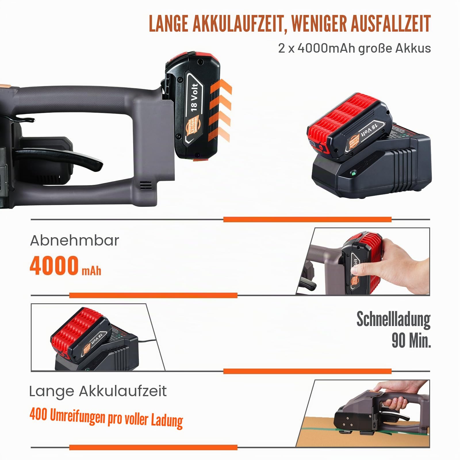 VEVOR Elektrische Umreifungsmaschine, für 1-2 cm PP-/PET-Bänder, elektrisches Umreifungsgerät mit Digitalanzeige, 2 x 4000 mAh batteriebetriebene Handumreifungsmaschine für Verpackungskartonpaletten
