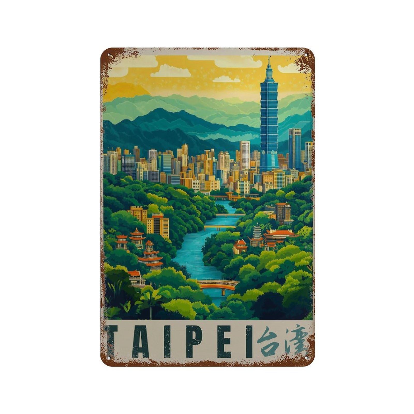 xiaoxiaoshen Taipei Travel Taiwan Cityscape Wall Decor Art Metal Tin Poster Modern Home Decor Art Home Bar Shop Decorations Vintage Sign 30x20cm