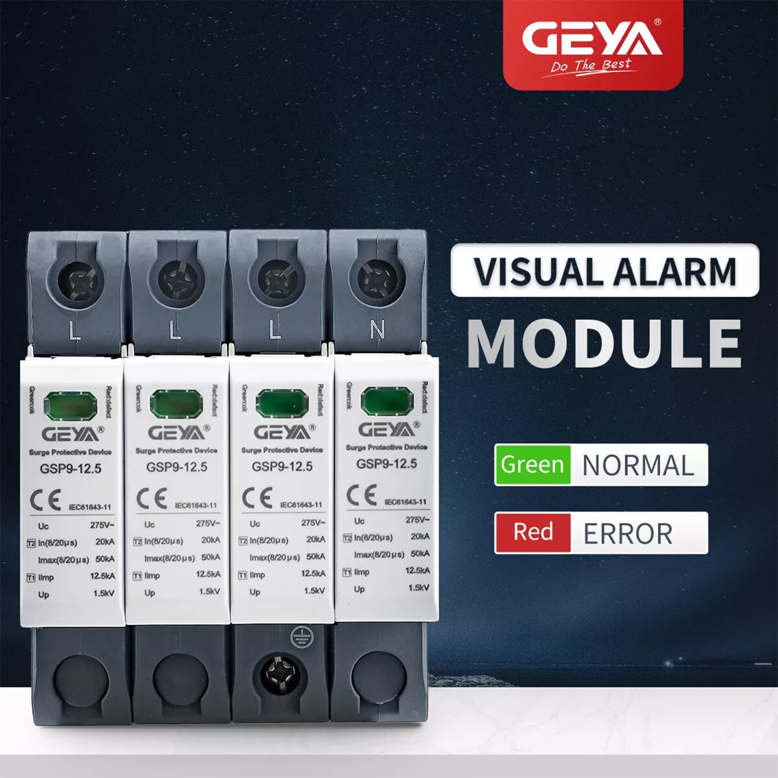 GEYA Überspannungsschutz SPD Din Rail House Überspannungsschutz 12,5KA T1+T2 Klasse 50KA Blitzschutz (3P+N,AC275V)