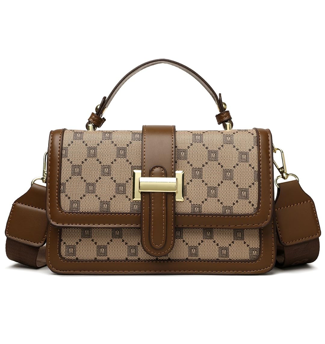 Women's Monogram Crossbody Handbag, Brown with Gold-Tone Hardware-image-40