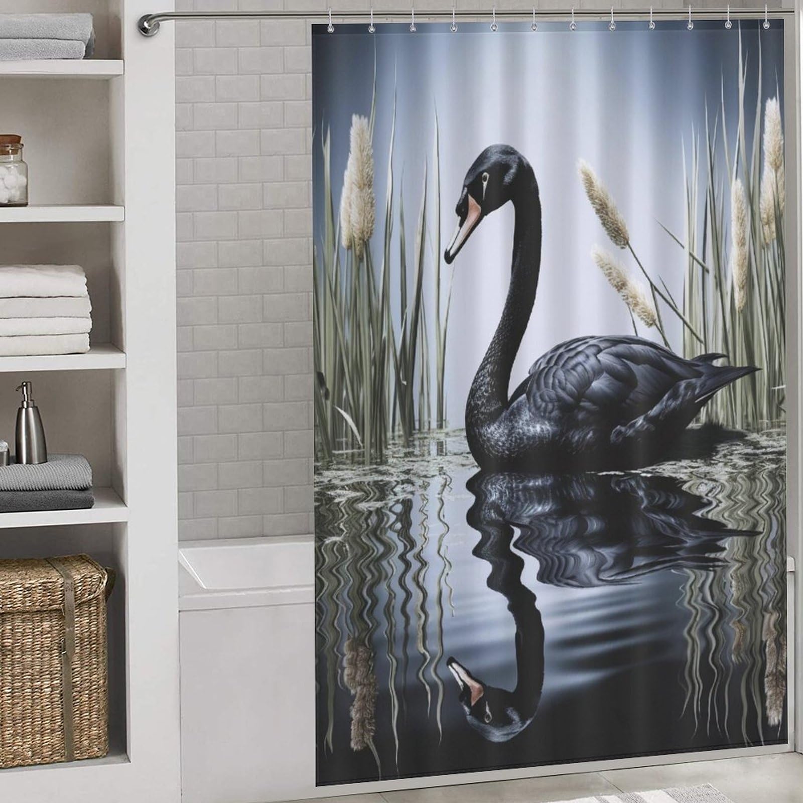 Rideau de douche cygne en polyester imperméable 152x183cm lavable