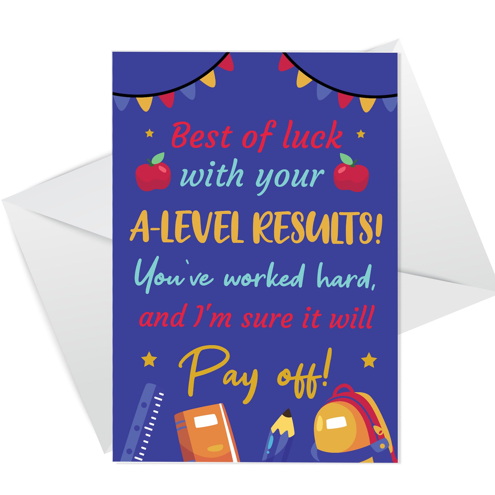 RED OCEAN Good Luck With Your A-LEVEL RESULTS CARD For Daughter Son A Level Results Card Good Luck Card For Him Her Granddaughter Grandson Friend Card For Good Luck With Envelope