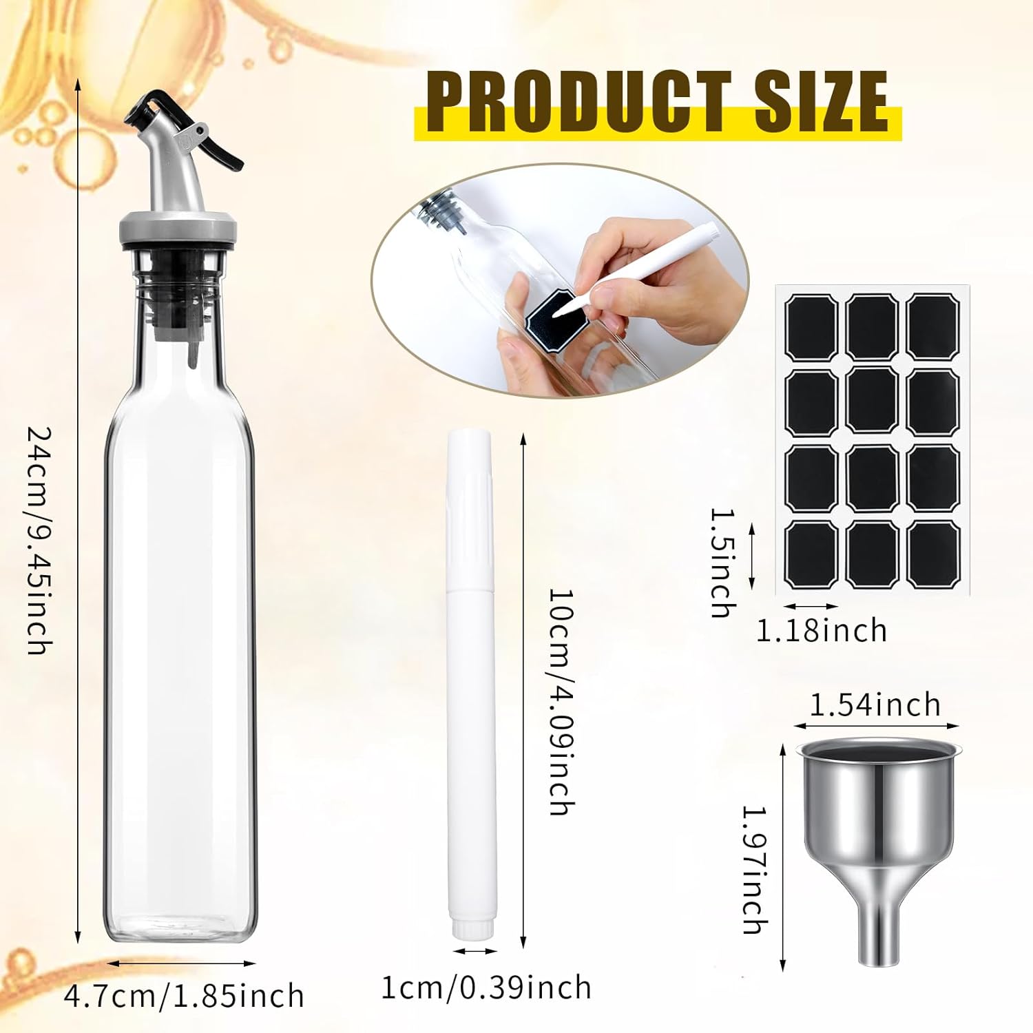 15 Pcs 8 oz Clear Glass Olive Oil Dispenser Bottles with Spout Glass Container for Kitchen with 2 Stainless Steel Funnels, 2 Labels, 1 Pen