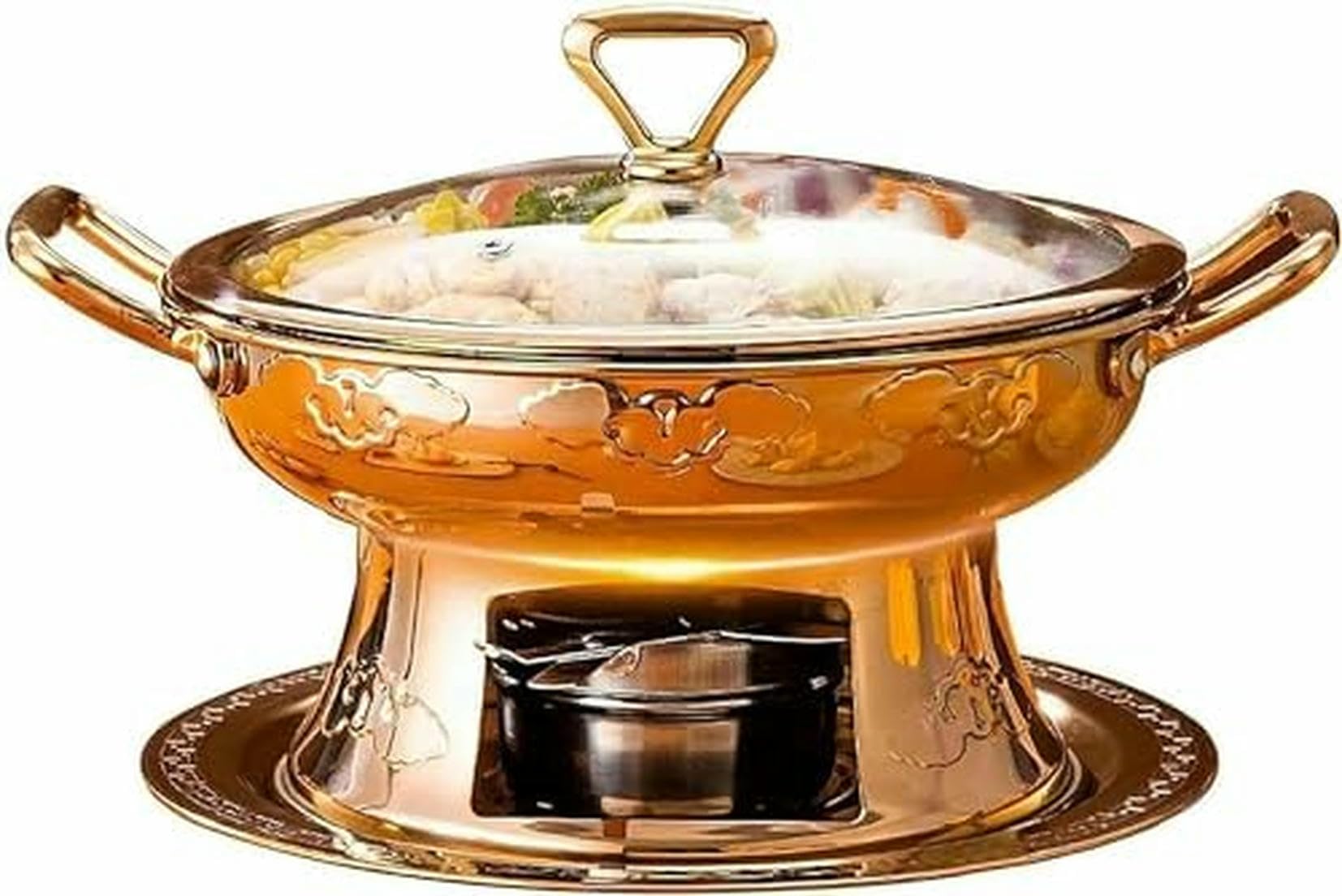Chafing dish rond en acier inoxydable avec réchaud à alcool et couvercle pour buffet de fête
