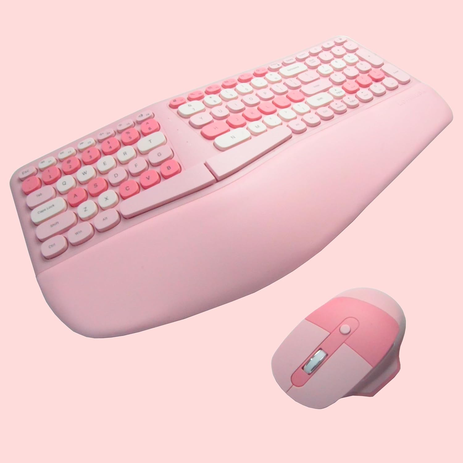 Wireless Ergonomic Keyboard and Mouse Combo with PU Wrist Rest, Carpal Tunnel Keyboard, 2.4G Colorful Split Ergo Keyboard, Comfortable Natural Typing, Compatible with PC/Laptop (Pink) - Image 9