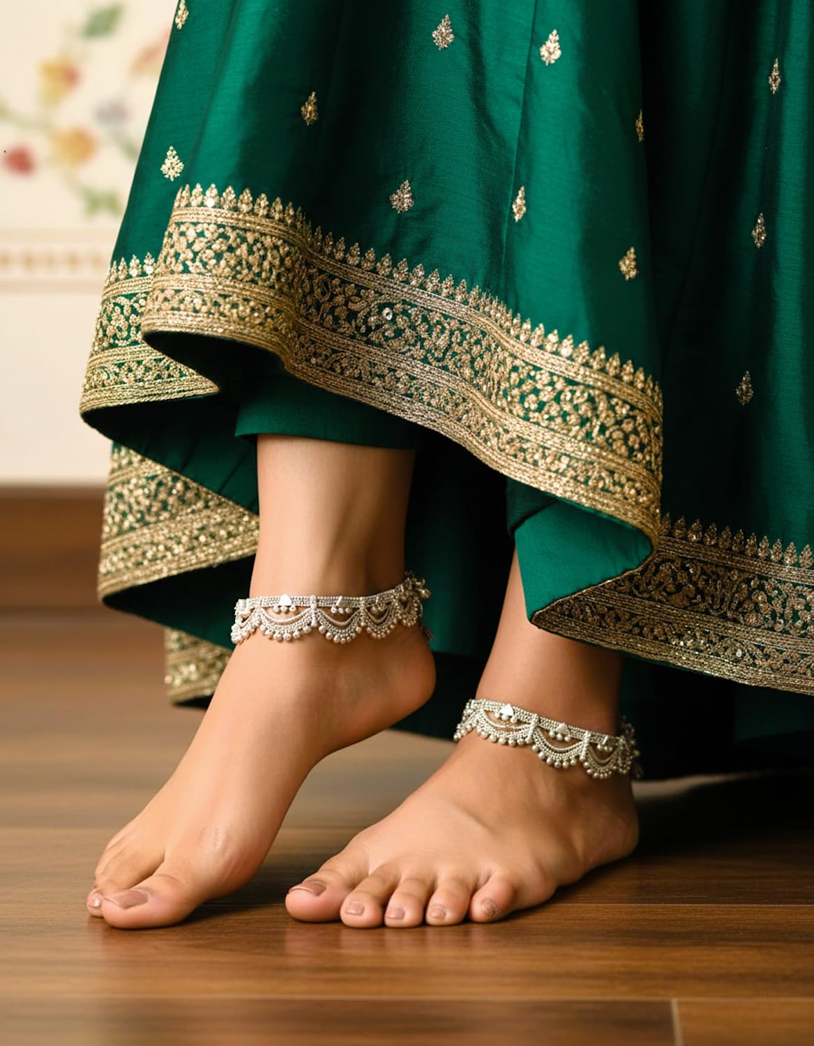 Silver Payal with for Women | 10 inches Length | Fancy Chain Design Painjan Anklet