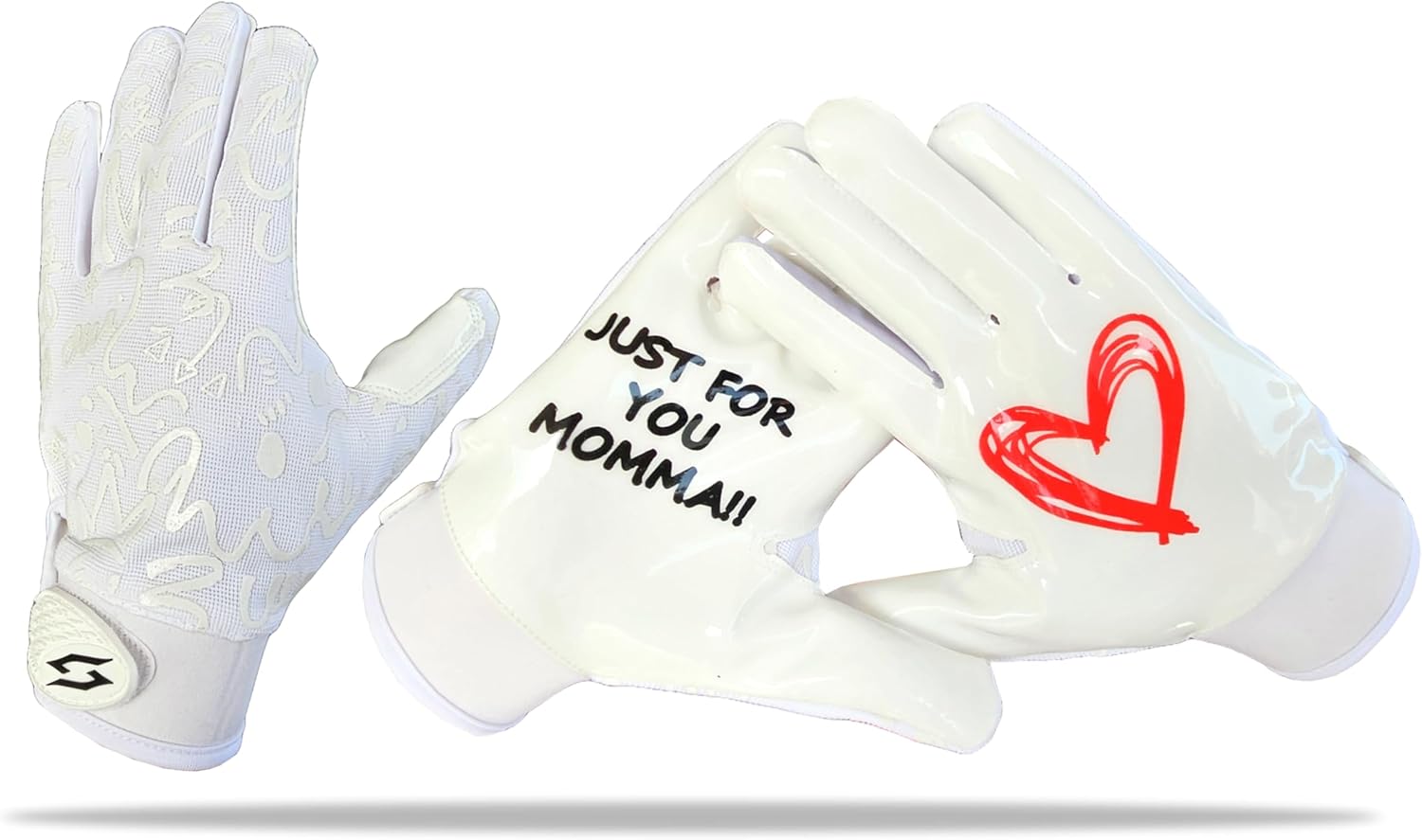 Just for You Momma Football Receiver Gloves - Black White Battle College Lineman Football Gloves Adult Youth Men’s Small to XXL Sizes Money