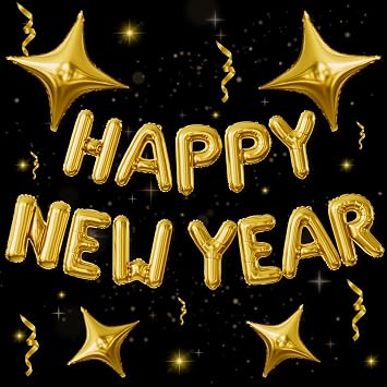 Gold Happy New Year Balloons Set, 16 Inch Gold Foil Letter Balloons with Star Balloon, 2026 New Year Eve Party Decorations, Festive Celebration Supplies for Countdown, Home, Bar & Photo Booth Decor