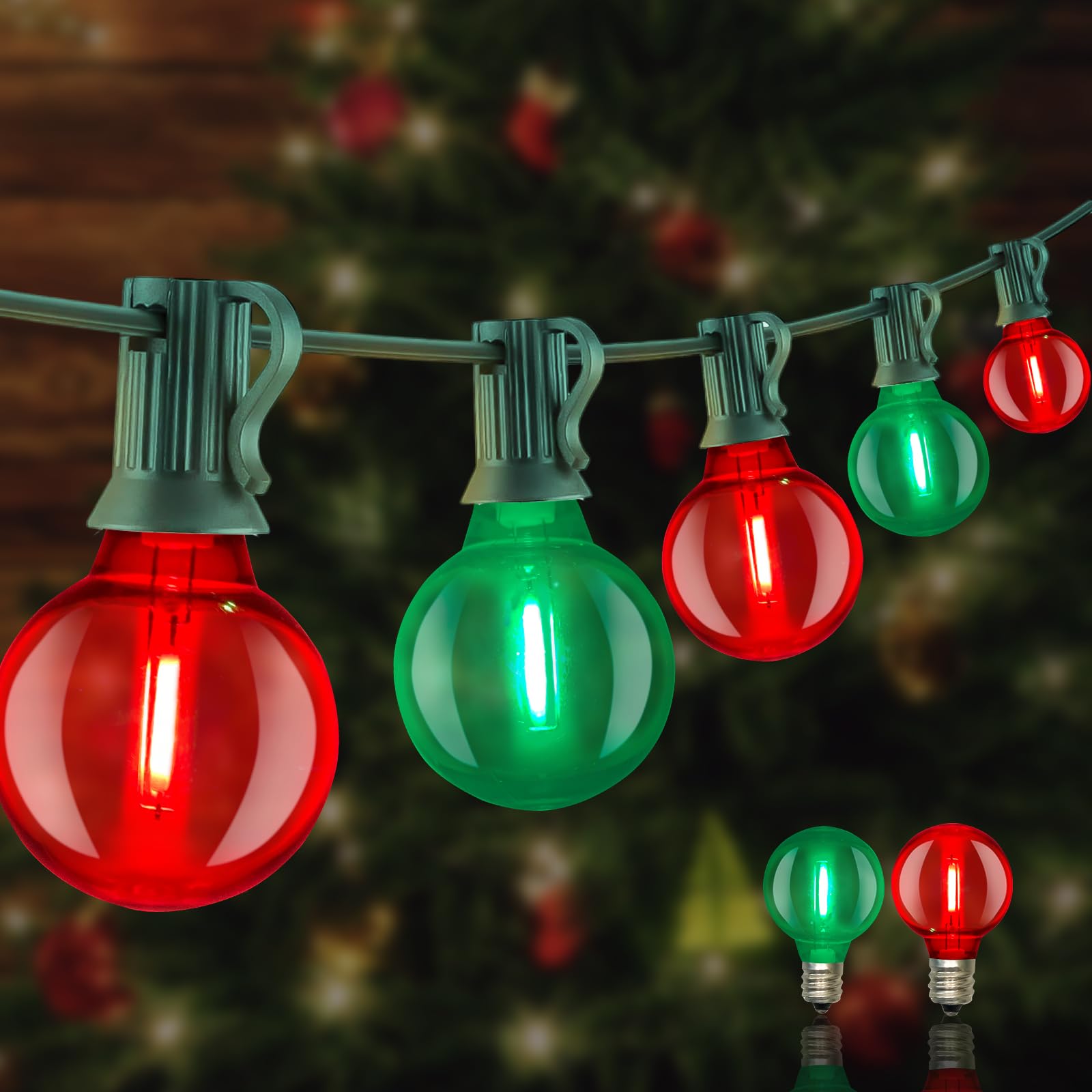 Abeja 50FT Multicolor Christmas Lights Outdoor, 50Ft Outdoor Red/Green Christmas Lights with 25 LED Colorful Bulbs(2 Spare), Outside Christmas Hanging Lights for Christmas Tree Roofline Holiday Party