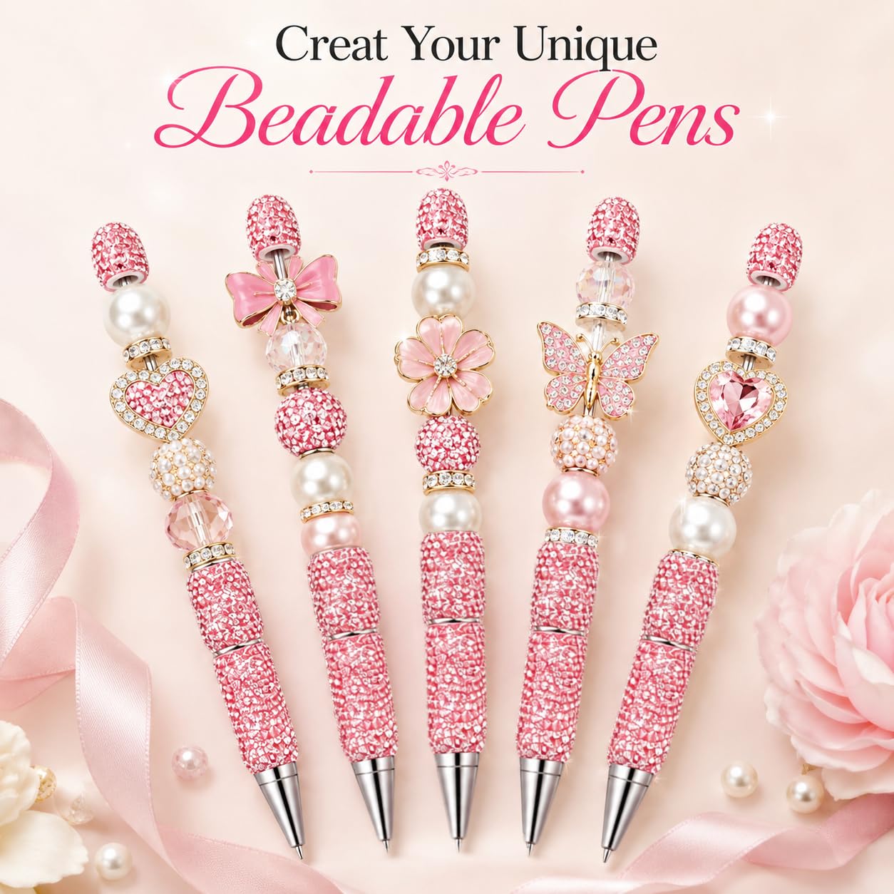 Glitzerstifte mit Strasssteinen, für Perlen, niedlicher Journaling-Stift für Frauen, lustiger glitzernder Kugelschreiber, Tween-Mädchen, Geschenke, trendige Sachen, Rosa, 7 Stück