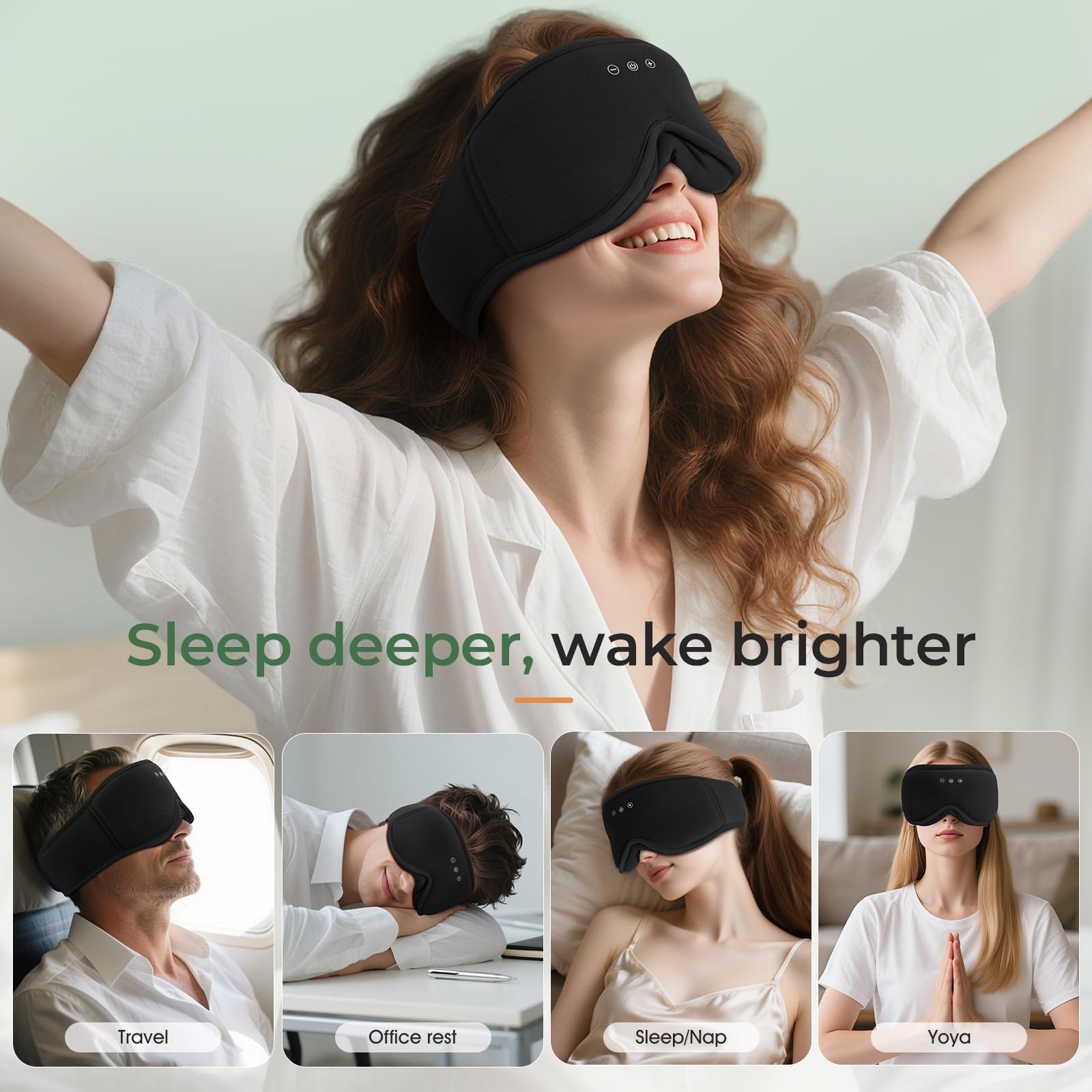 MUSICOZY Máscara de dormir con auriculares Bamboo Black MI