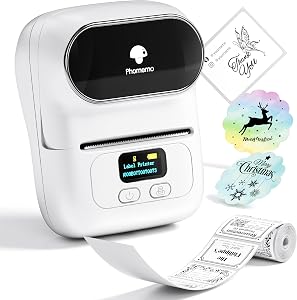 Phomemo M110 Label Printer with Tapes, 2 Inch Portable Thermal Label Maker for Home School Office Small Business Address, Barcode, Crafts, Retail, Support Smart Phone & Computer Connectivity-White