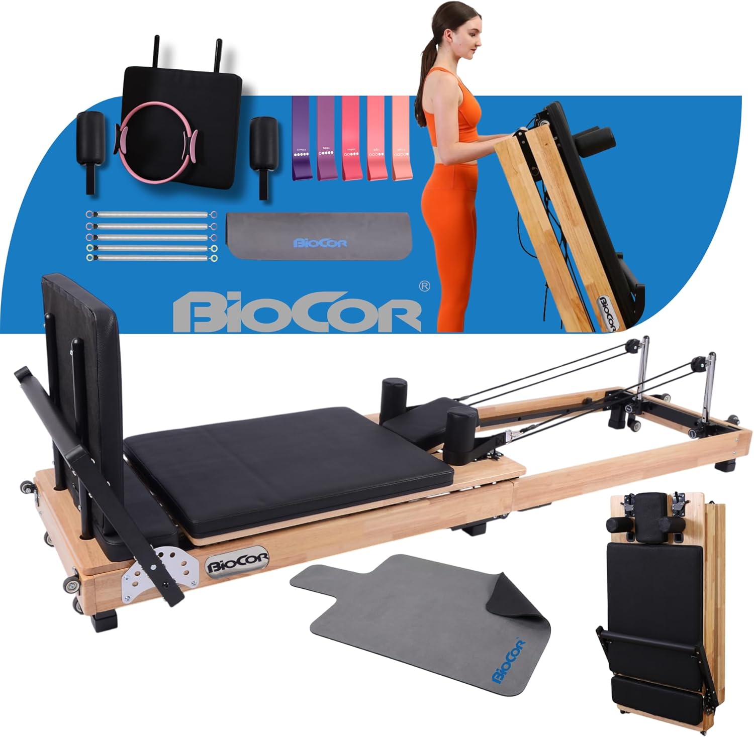 MAX4.0 Pilates Reformer, Wood Pilates Machine with Pilates Ring, Yoga Bands & Jumpboard, High-Resistance Springs, Foldable Pilates Equipment for Home Workouts up to 800 lbs Weight Capacity