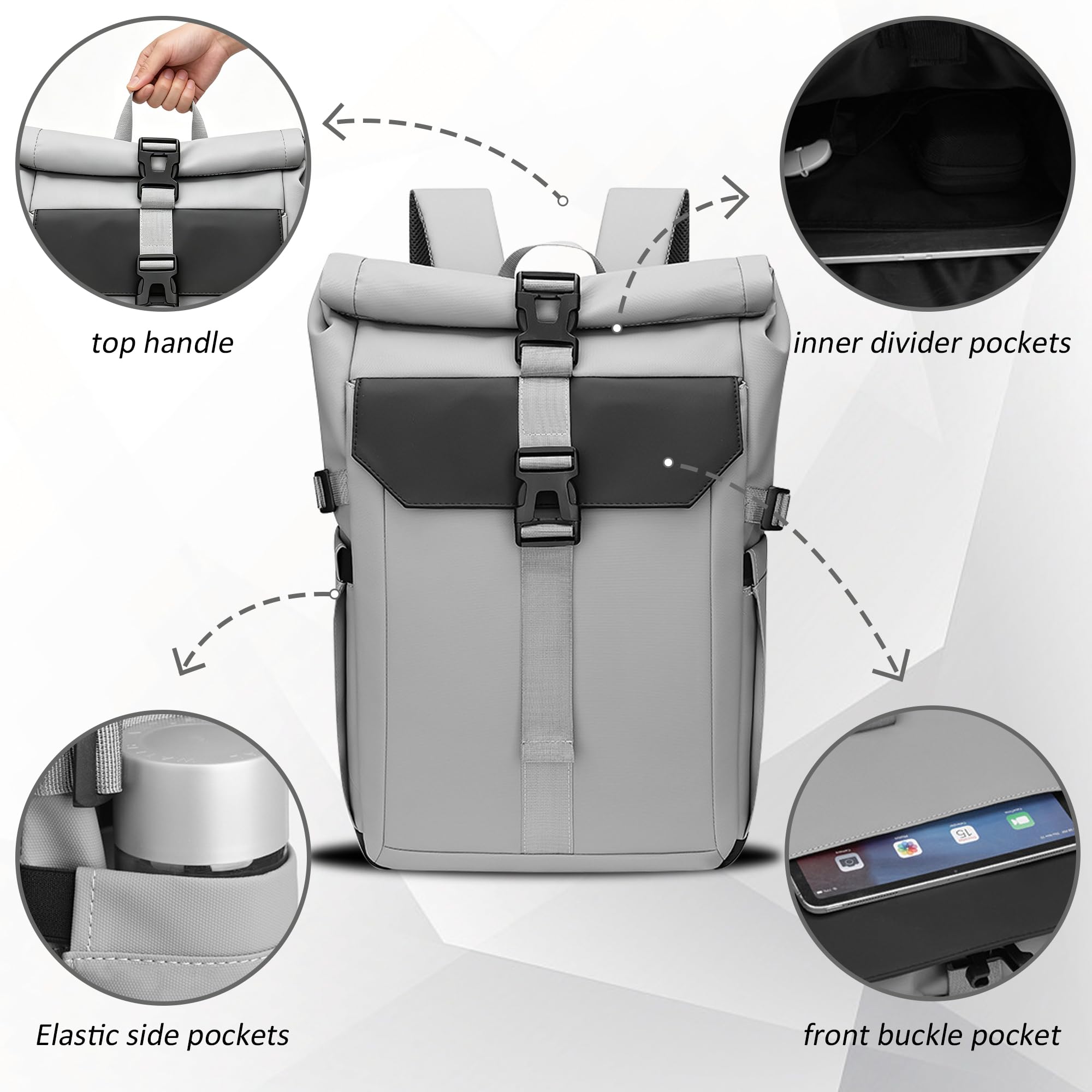 shepretty Rolltop plecak wodoszczelny, dla kobiet i mężczyzn, duży plecak na laptopa z kieszenią na komputer o przekątnej ekranu 16", elegancki plecak podróżny, plecak dzienny, na podróż, do jazdy na