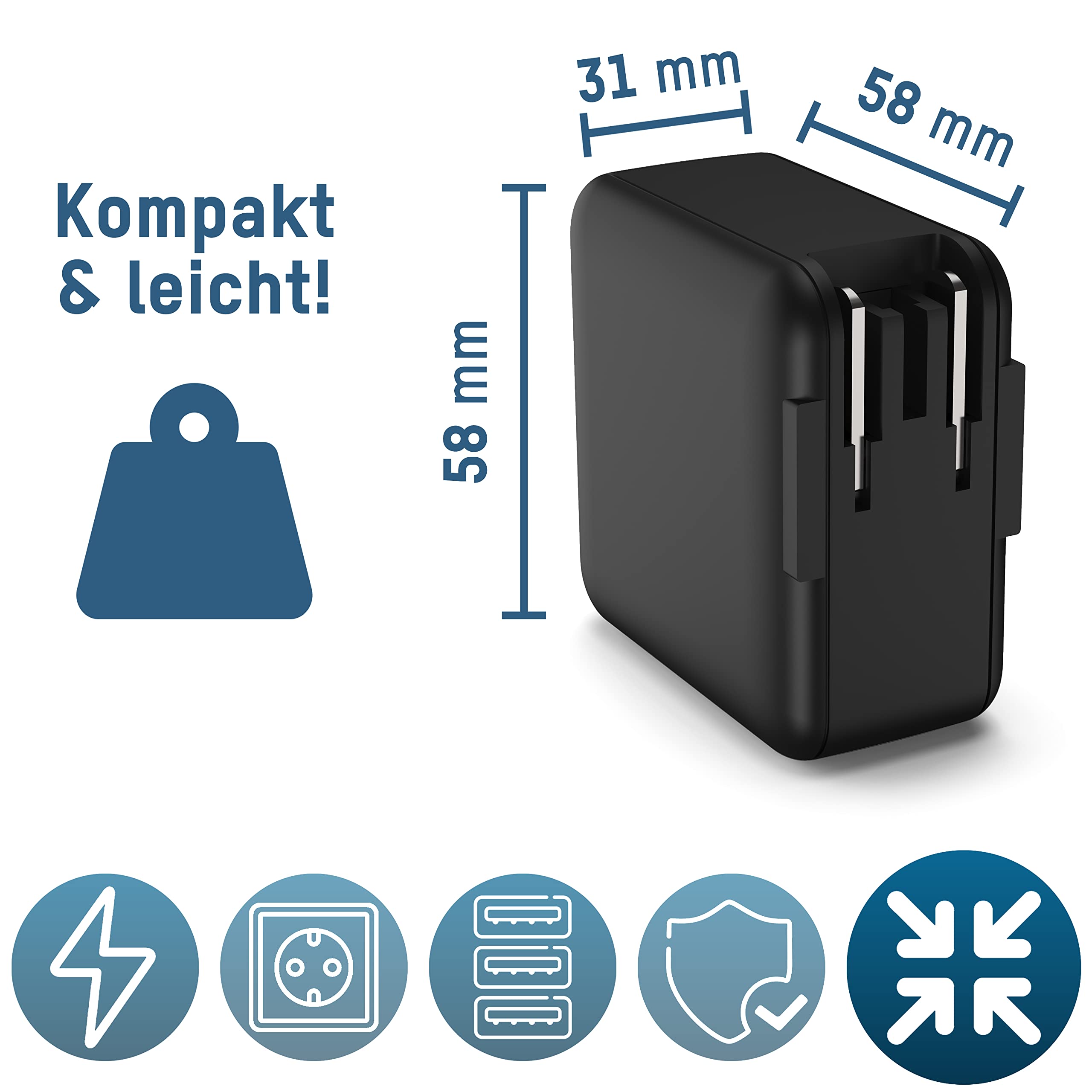 ANSMANN Caricatore USB da viaggio 30W Carica rapida Adattatore universale da viaggio Spina da viaggio con 1x porta USB A + 1x USB C e spine intercambiabili per adattatore USA UK Europa