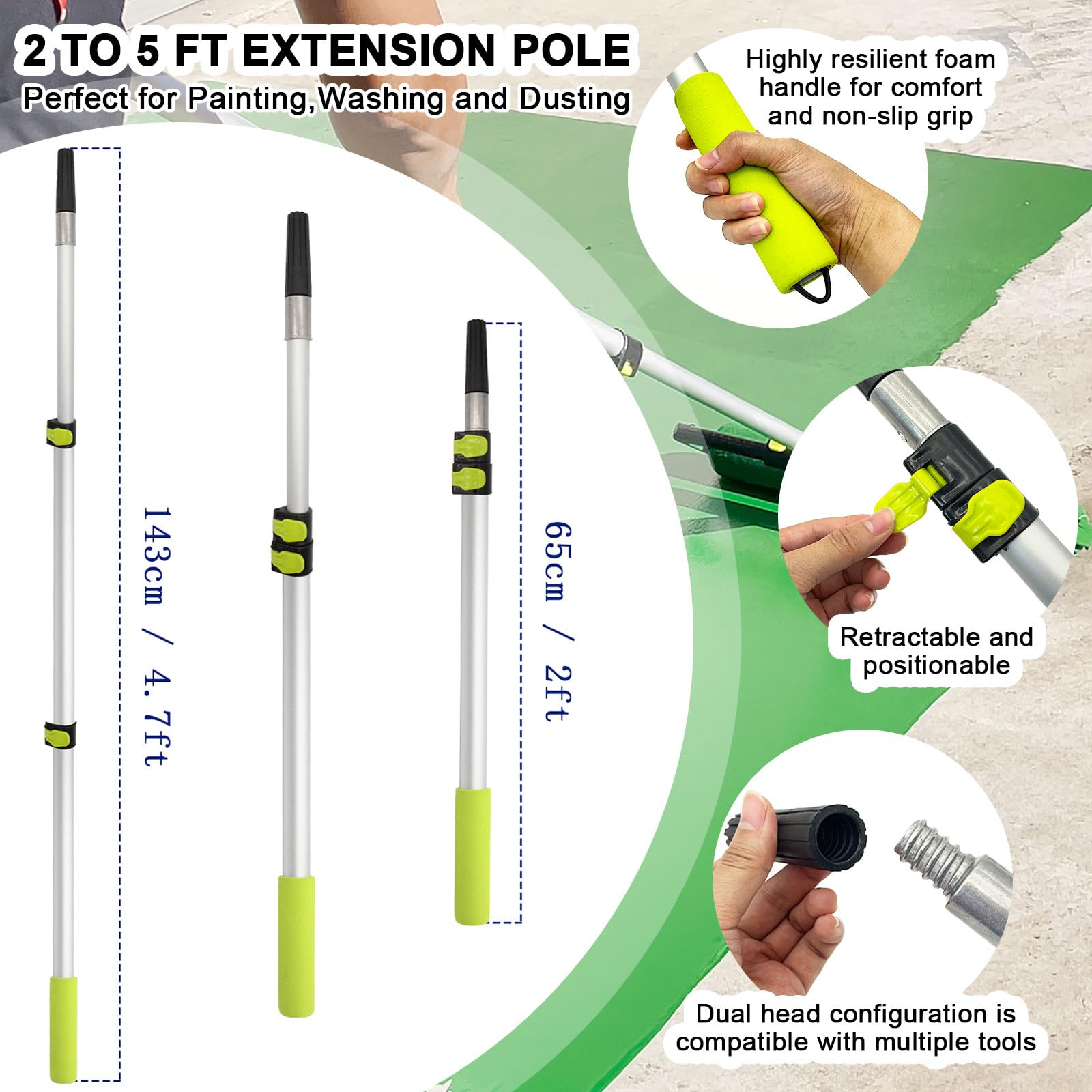 Farbroller-Set mit Verlängerungsstange, verstellbarer Rollrahmen, 45,7 cm, 15 Stück | 6 Stück 45,7 cm Mikrofaser-Farbrollerabdeckungen, 61 cm Farbwanne mit Linern, professionelles Malzubehör für Wände und Decke