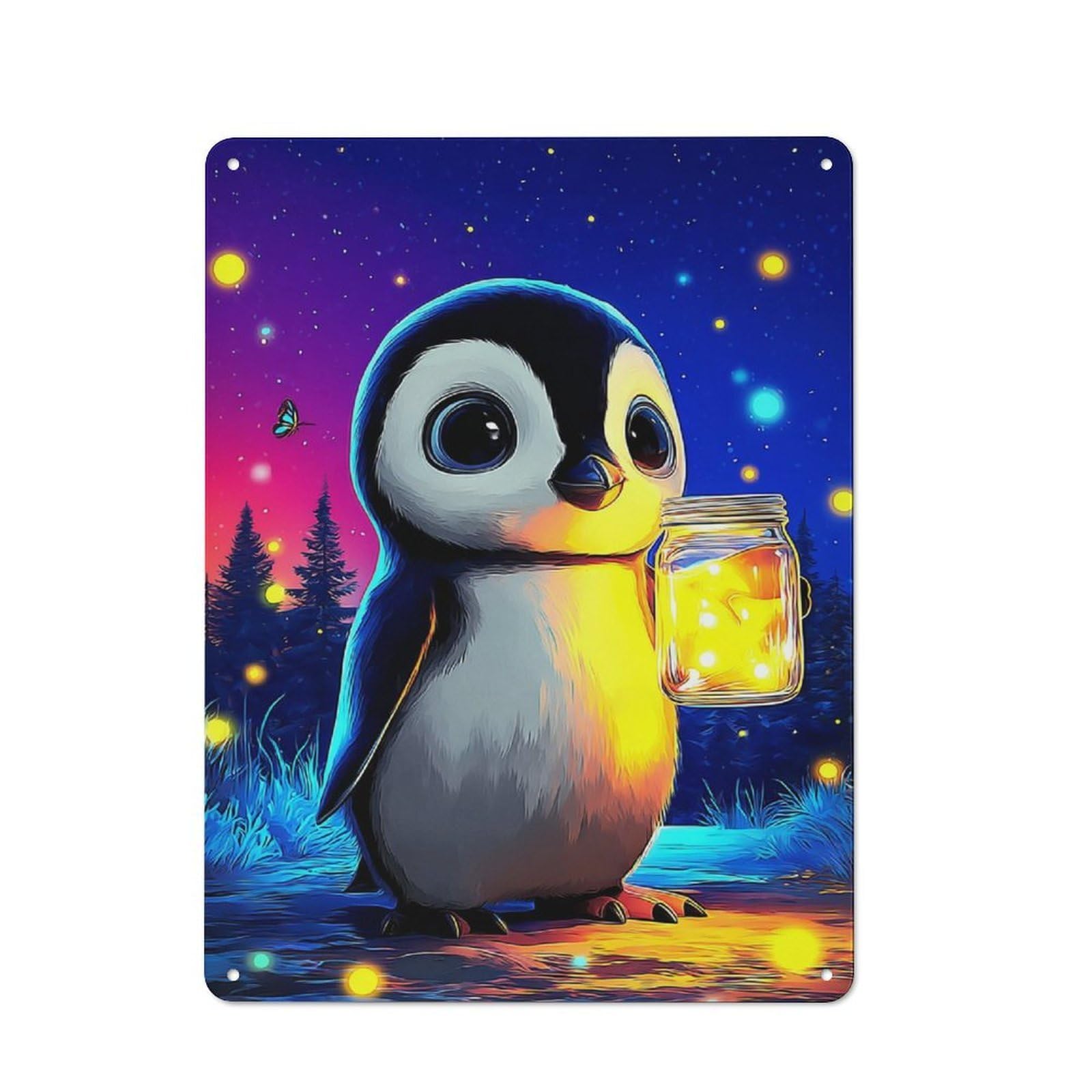 Junmoney Penguin With Glowing Jar -6 Tin Sign 40X30cm For Bar Or Restaurant, Retro Wall Decor, For Restaurant Interior Fans