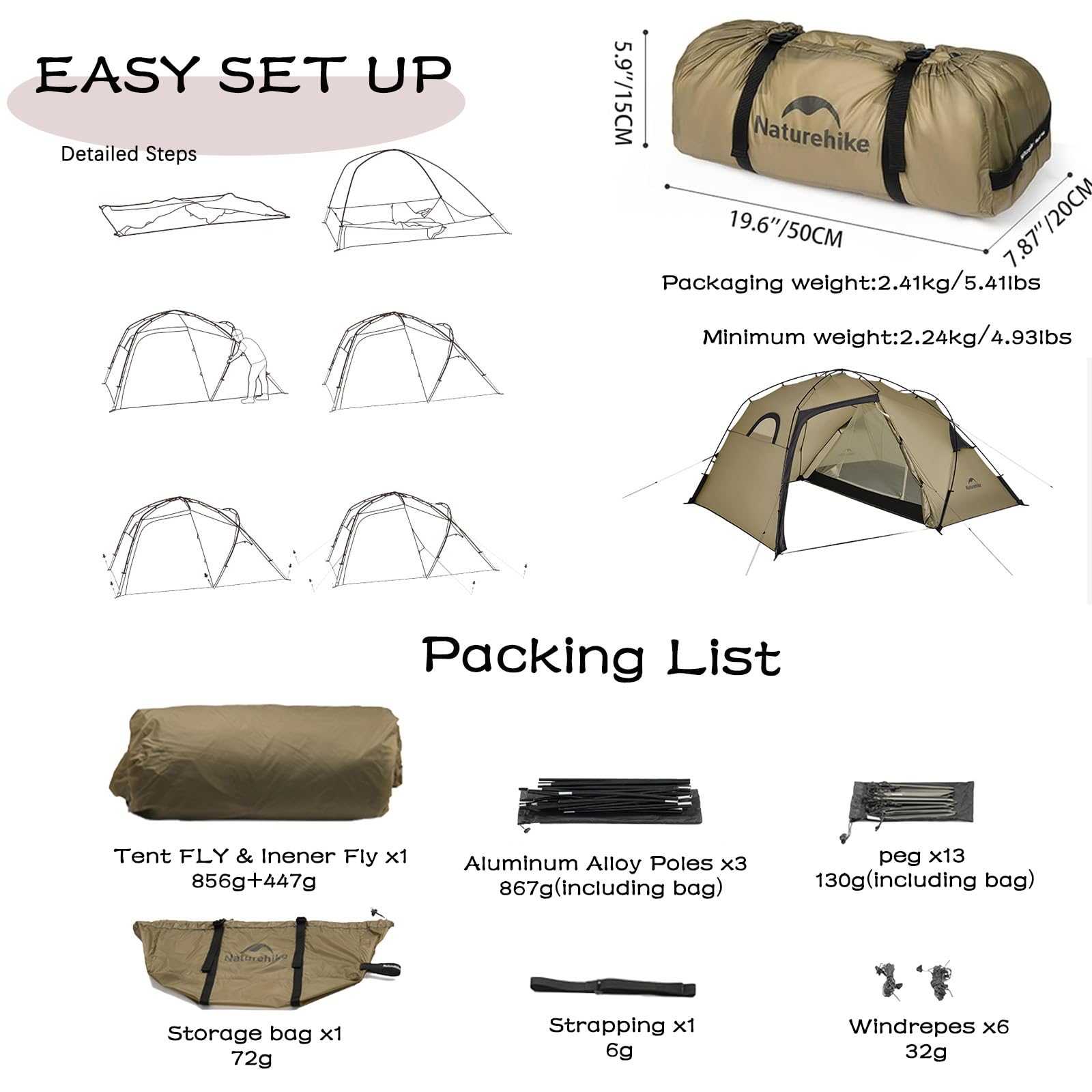 2025 Naturehike 4 Season Tent for Camping with Porch, Bedroom and Fireproof  Chimney Opening, Waterproof & Windproof, 2 Person Massif Backpacking ...