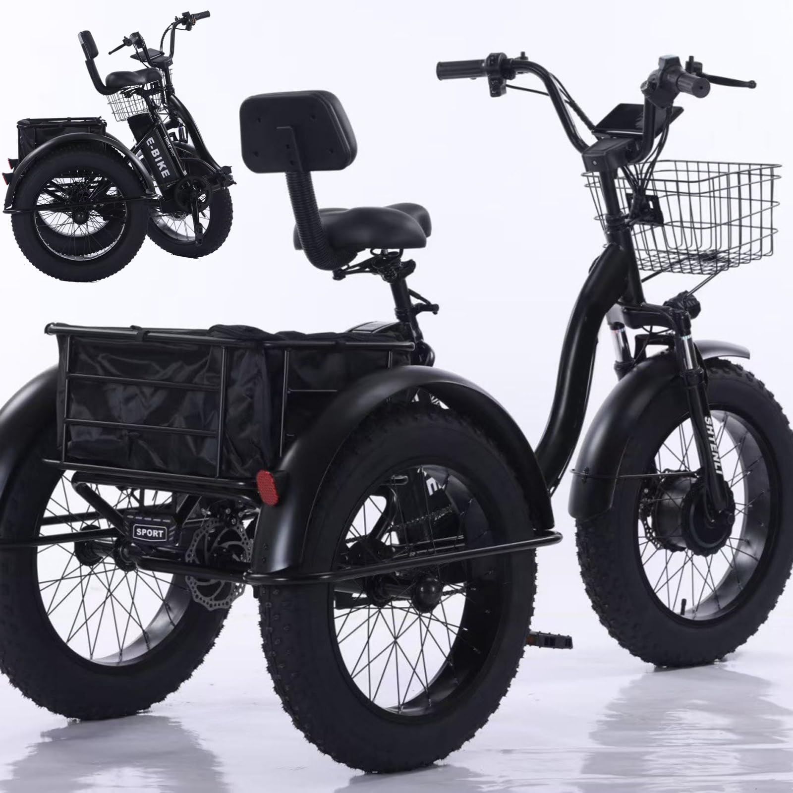 Vélo électrique Pliant Pour Adultes, Tricycle électrique Pliant 20 Pouces Avec Batterie Amovible 48 V 12 Ah, Vélo électrique Motorisé Avec Grands Paniers,écran Lcd,7 Vitesses, Autonomie 40 Km