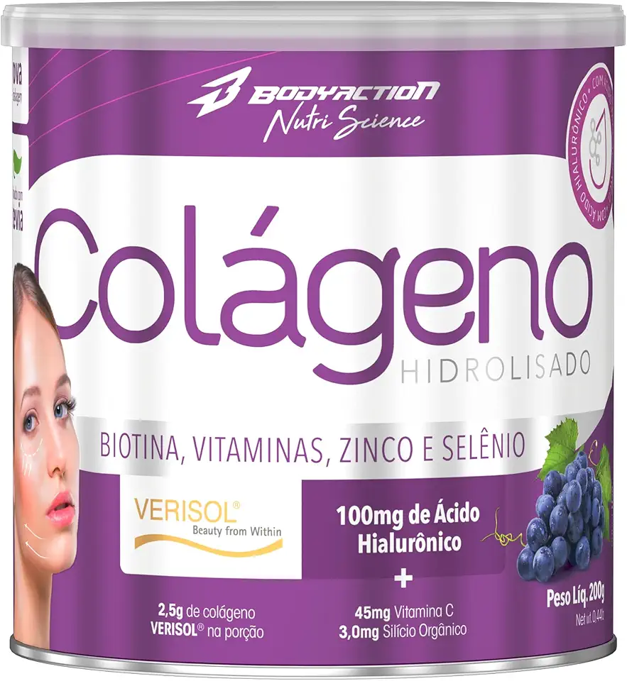 Colágeno Verisol com Ácido Hialurônico 200g Sabor Uva Bodyaction