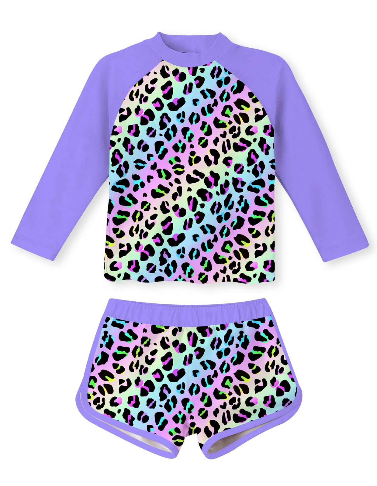 Girls 2 Pieces Rash Guard Swimsuit Long Sleeve Tankini for 4-10Y