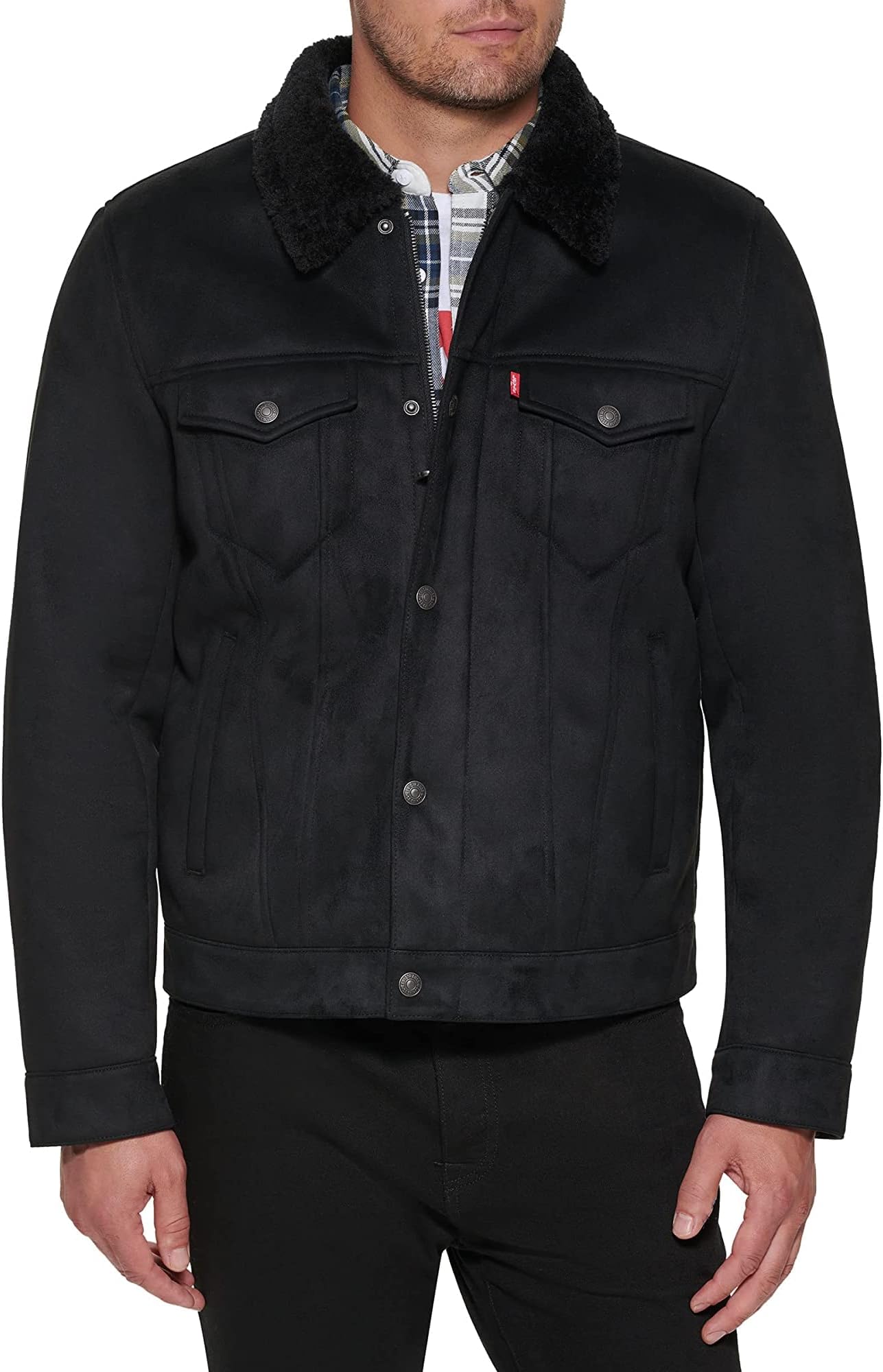 Men's Faux Leather Classic Trucker Jacket
