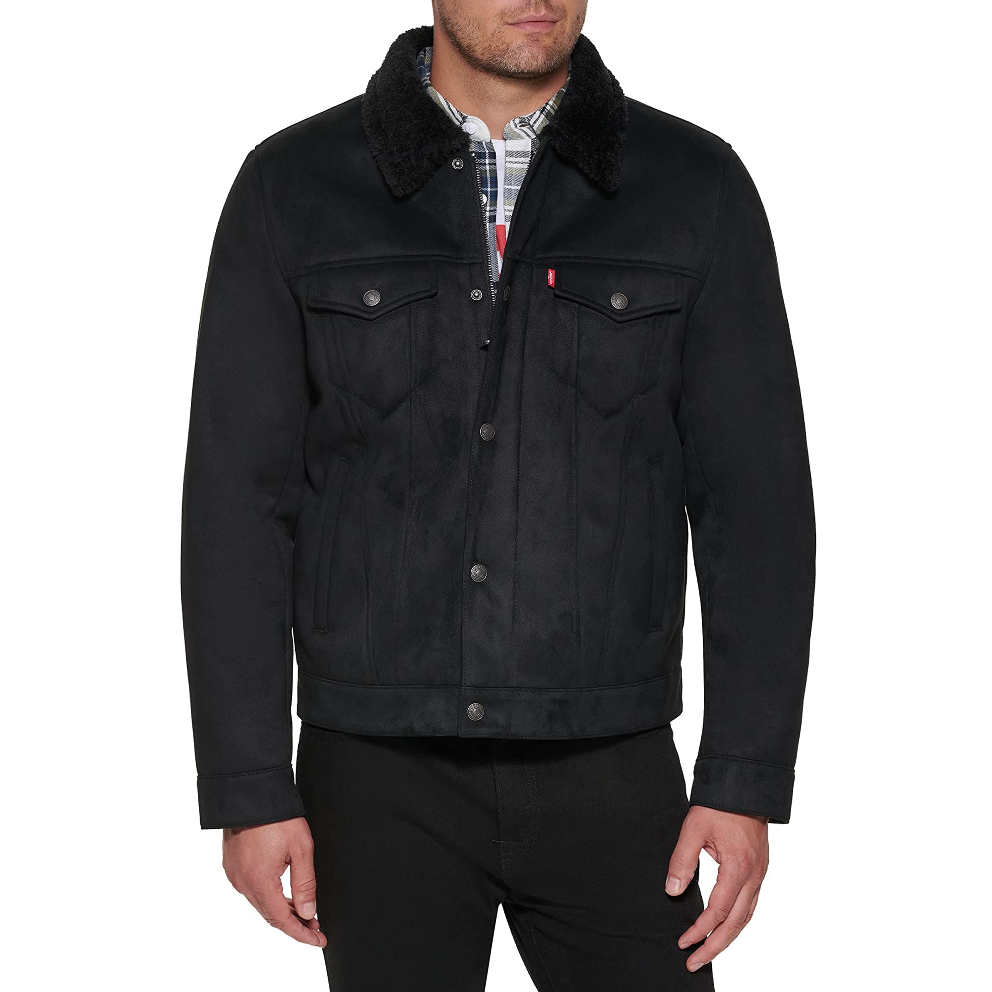 Levi's Men's Black Faux Shearling Sherpa Lined Trucker Jacket Leather, L