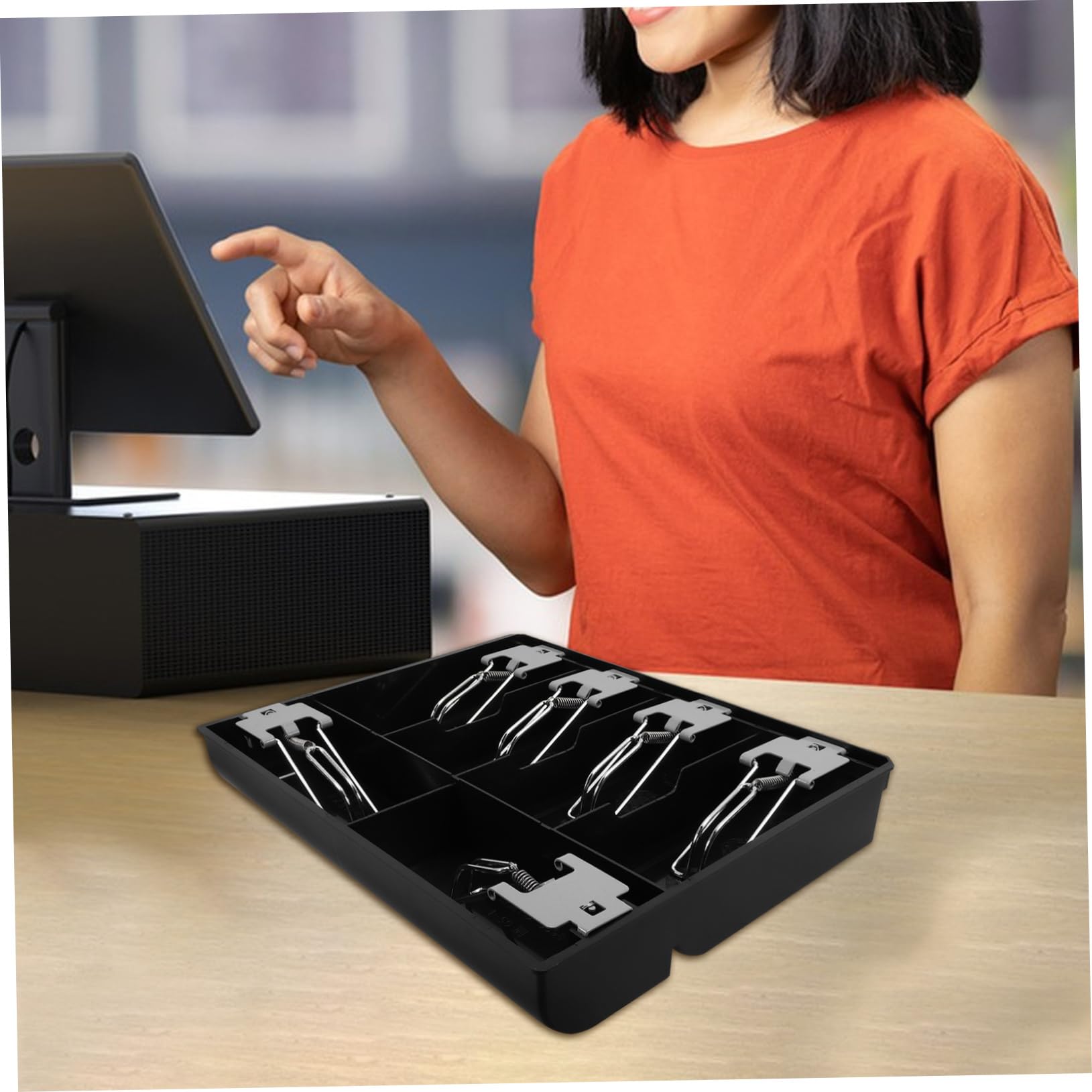 Angoily Caja Registradora Portátil de Compartimentos para Dinero y Monedas Organizador Clips para Tiendas y Oficinas