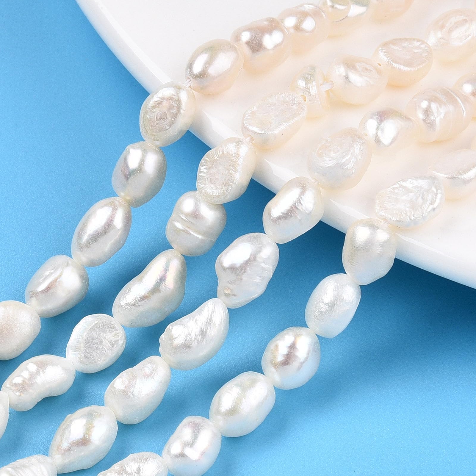 Beadthoven 2Strands Natural Cultured Freshwater Pearl Beads Seashell Color Rice Baroque Pearls Keshi Pearl Beads for Craft Jewelry Making Hole: 0.7mm