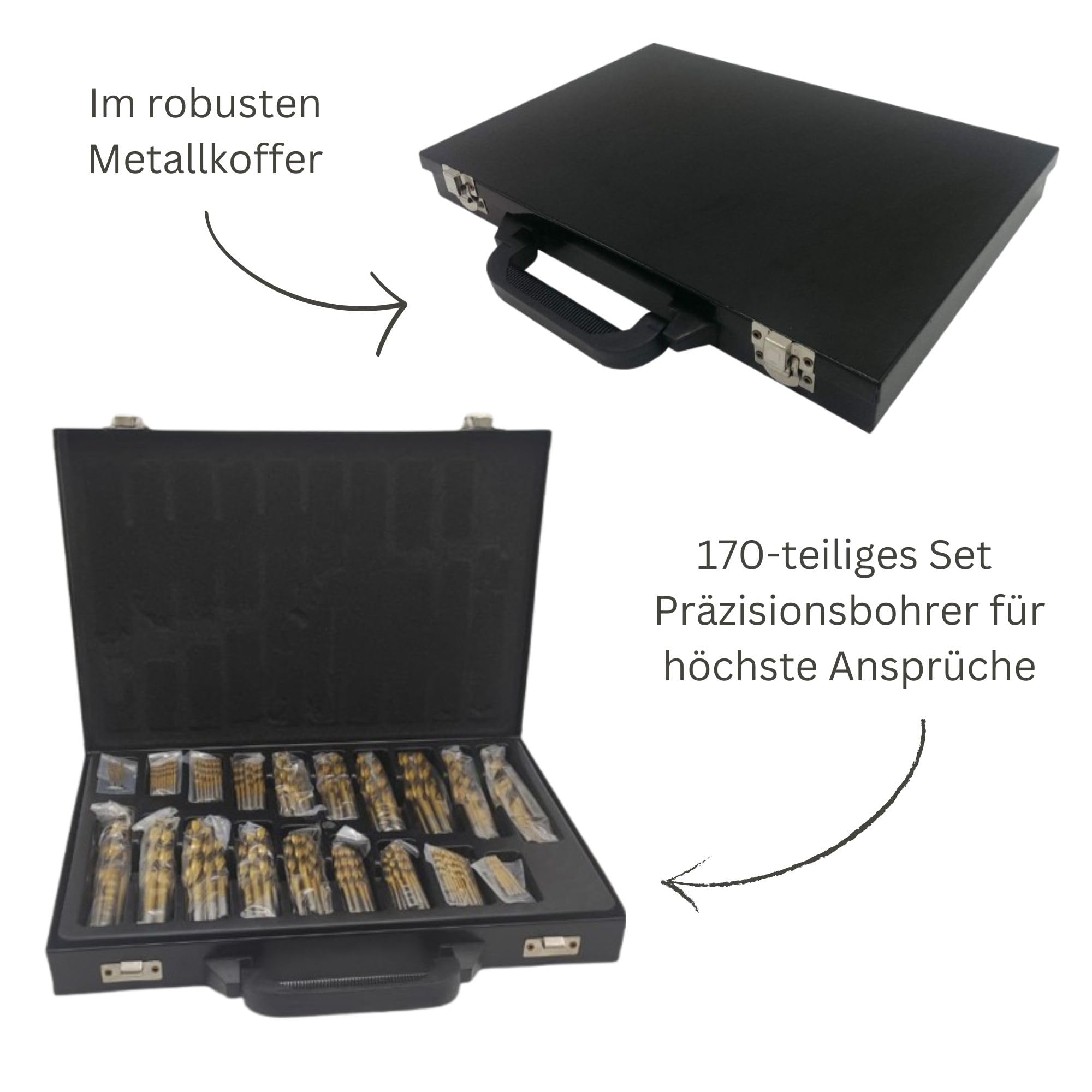 HSS Spiralbohrersatz Metallbohrer 170-tlg., DIN 338, TIN, 1-10 x 0,5 mm, im Metallkoffer