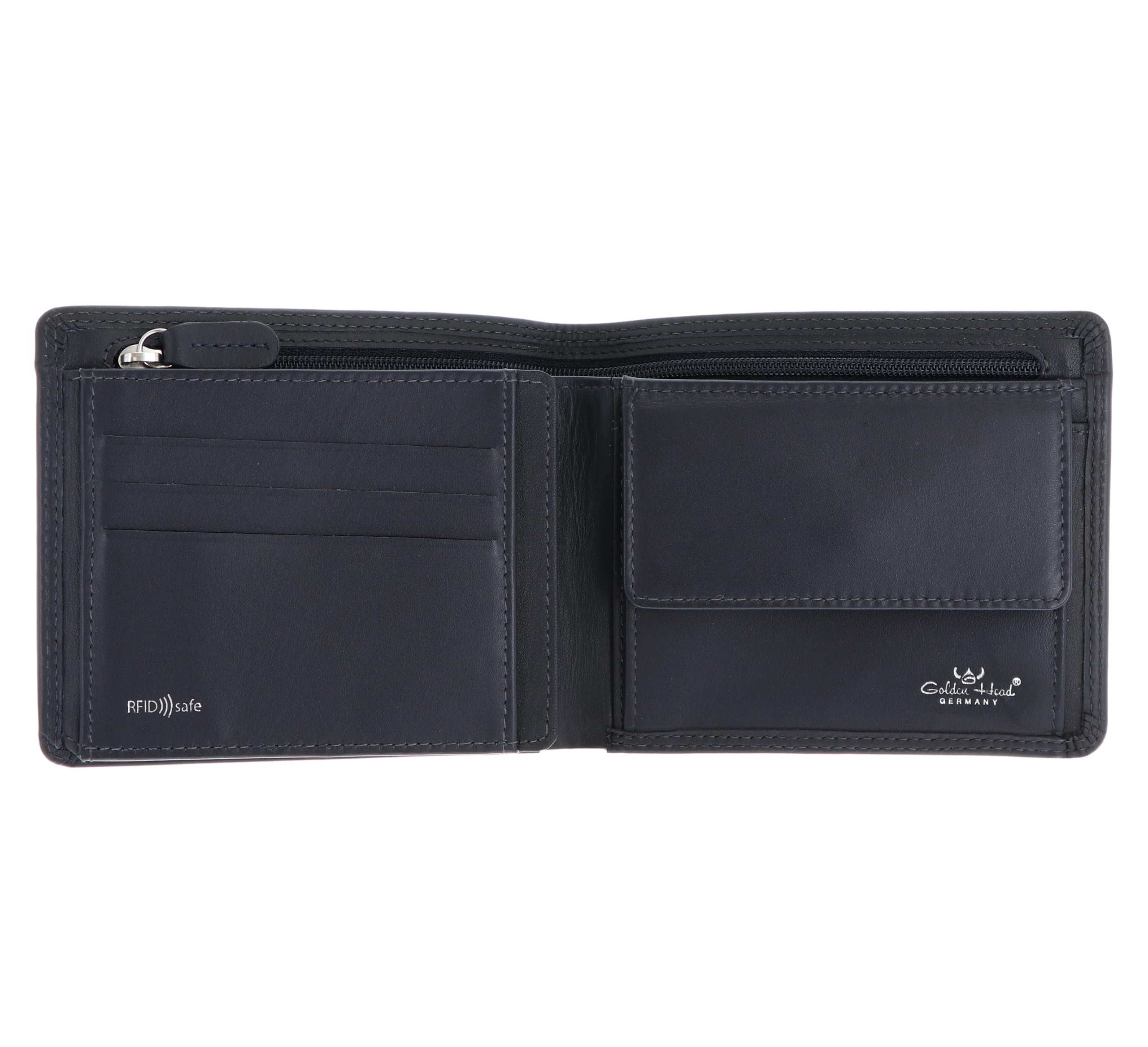 Golden Head Polo RFID Protect Billfold Coin Wallet with Zipped Pocket for Notes Black, niebieski morski, Einheitsgröße, Elegancki