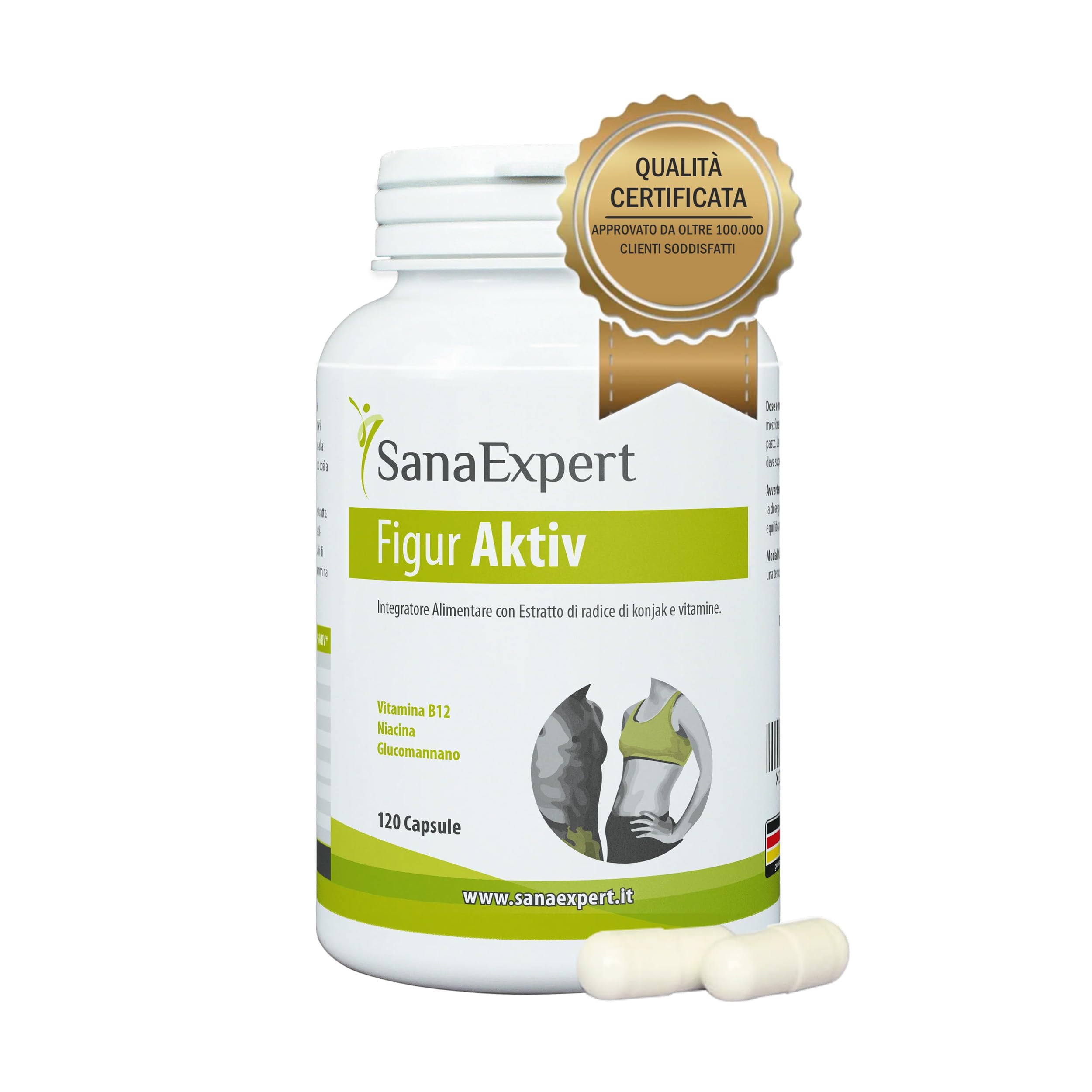 SanaExpert Figur Aktiv - Integratore Naturale con Konjac e Vitamina B12-120 Capsule - Prodotto in Germania