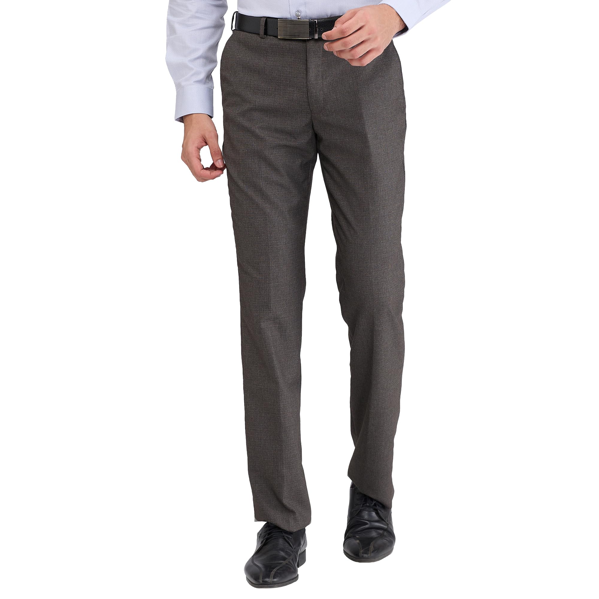 Men's Regular Fit Mid Rise Solid Pattern Poly Viscose Blend Flat Front Formal Trouser