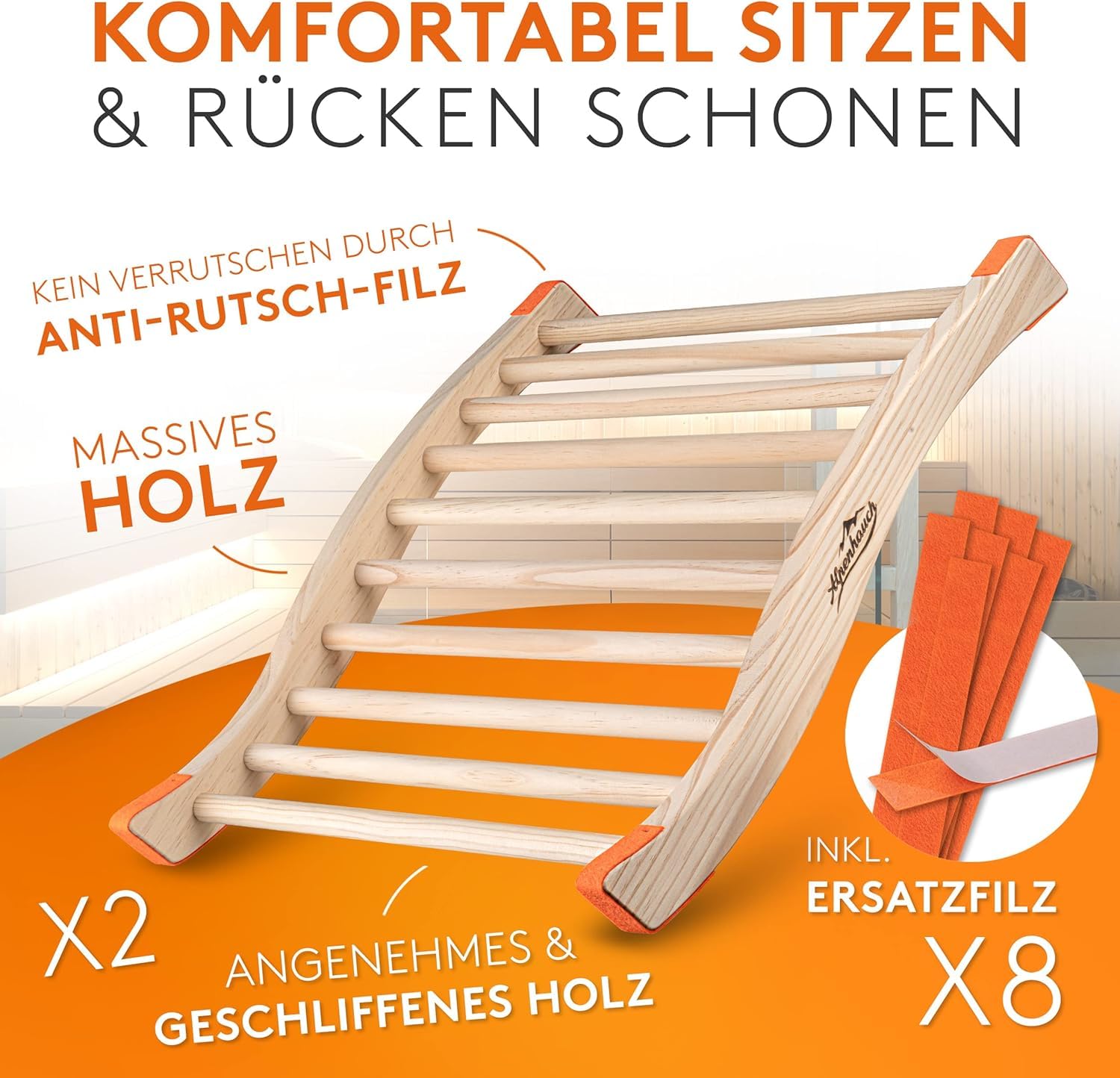 ALPENHAUCH Oparcie do sauny ze 100% naturalnego drewna [2 sztuki] – ergonomiczne oparcie w kształcie litery S – eleganckie akcesoria do sauny, kabina na podczerwień – wygodne oparcie kabina na