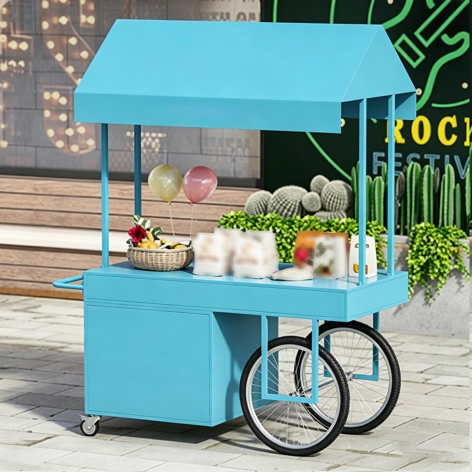 Carrello portatile per venditori con canopyle carrello alimentare su ruote per venditori ambulanti eventi all'aperto mercati e festival Carrello commerciale blu 120 x 70 cm
