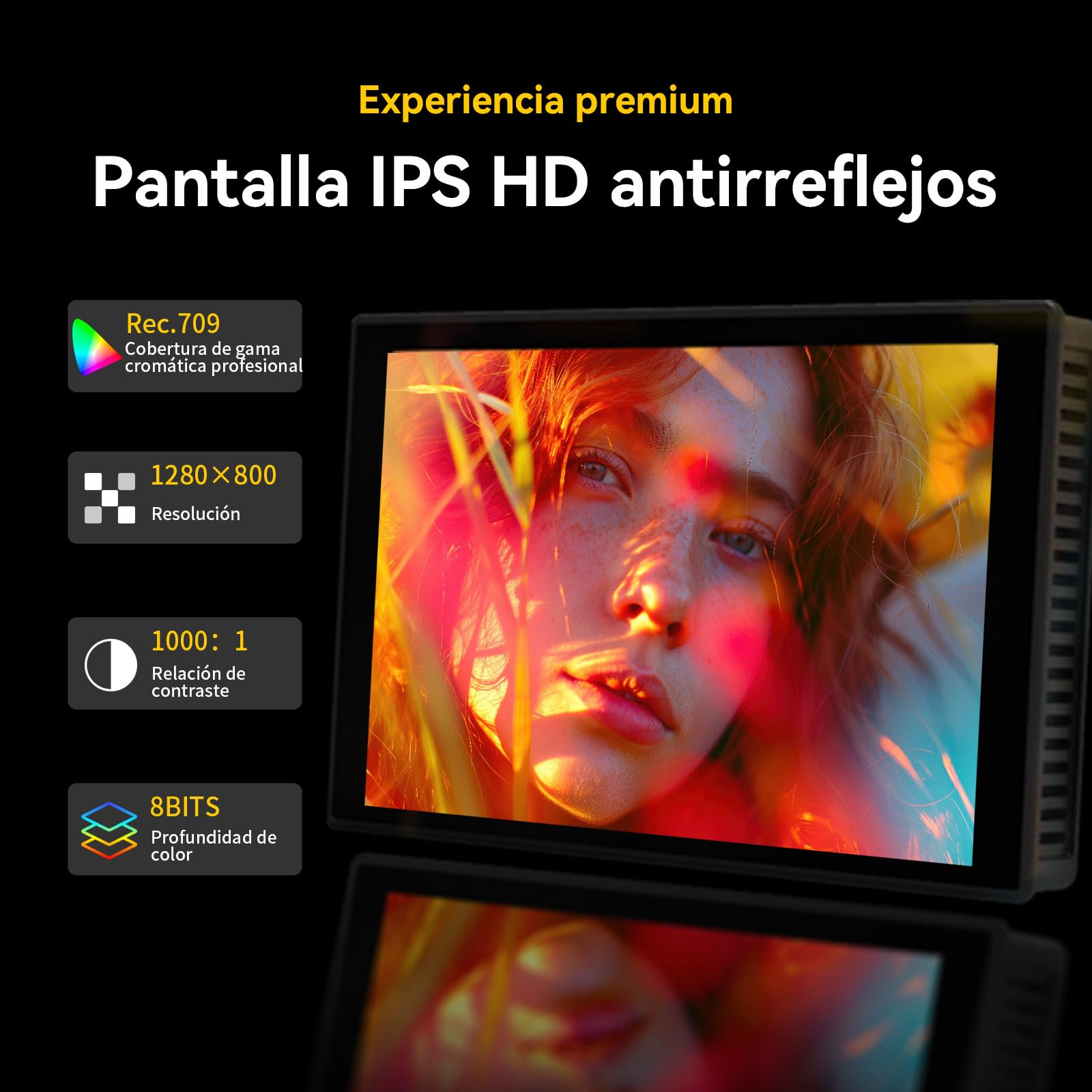 Portkeys HD7T Monitor de Campo para Cámara 7" Táctil, Pantalla de Alta Luminosidad 1000 Nits con Teclas de Acceso Rápido, Compatible con DSLR con Parasol