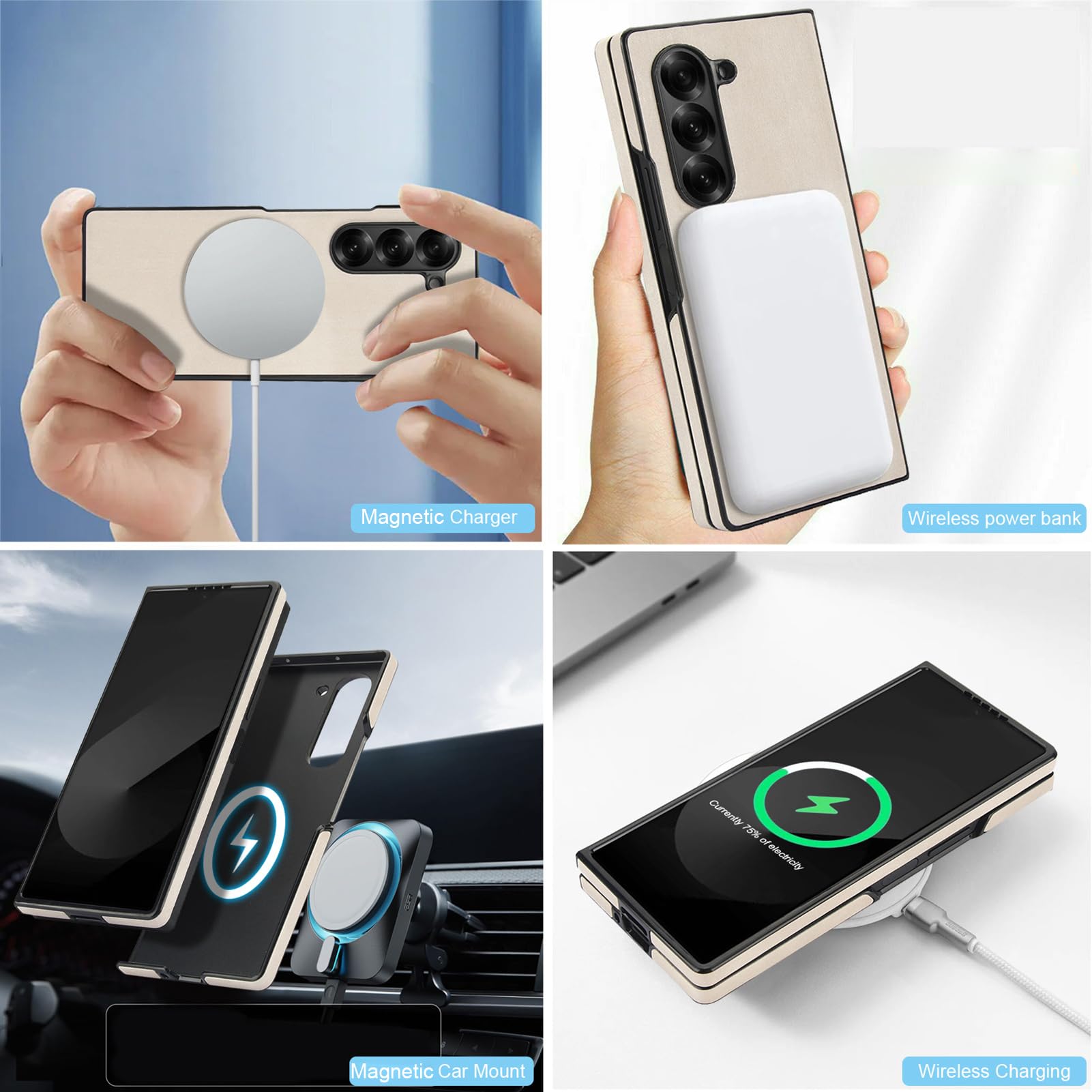 Custodia Sottile For Samsung Galaxy Z Fold 8 Ultra, Pelle Con Ventosa Magnetica Ultra Sottile Anti-Impronta Supporto Ricarica Wireless Shell Stile Business Minimalista(Brown)