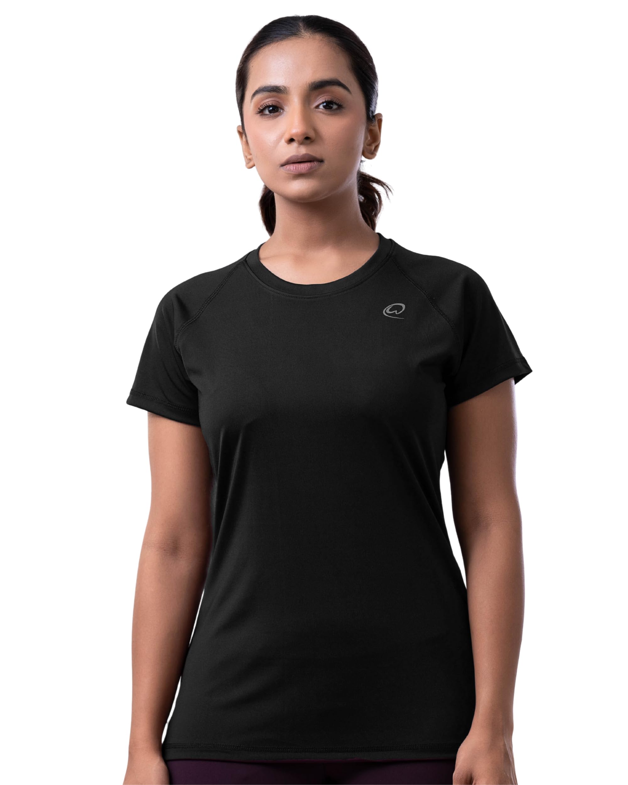 Womink Women's Sports T-Shirt I Elastane Stretch Regular Fit Solid Round Neck Short Sleeve Tshirts I Anti-Bacterial, Quick Drying I Tees for Running Yoga Gym Workout Girls & Women-picture-43