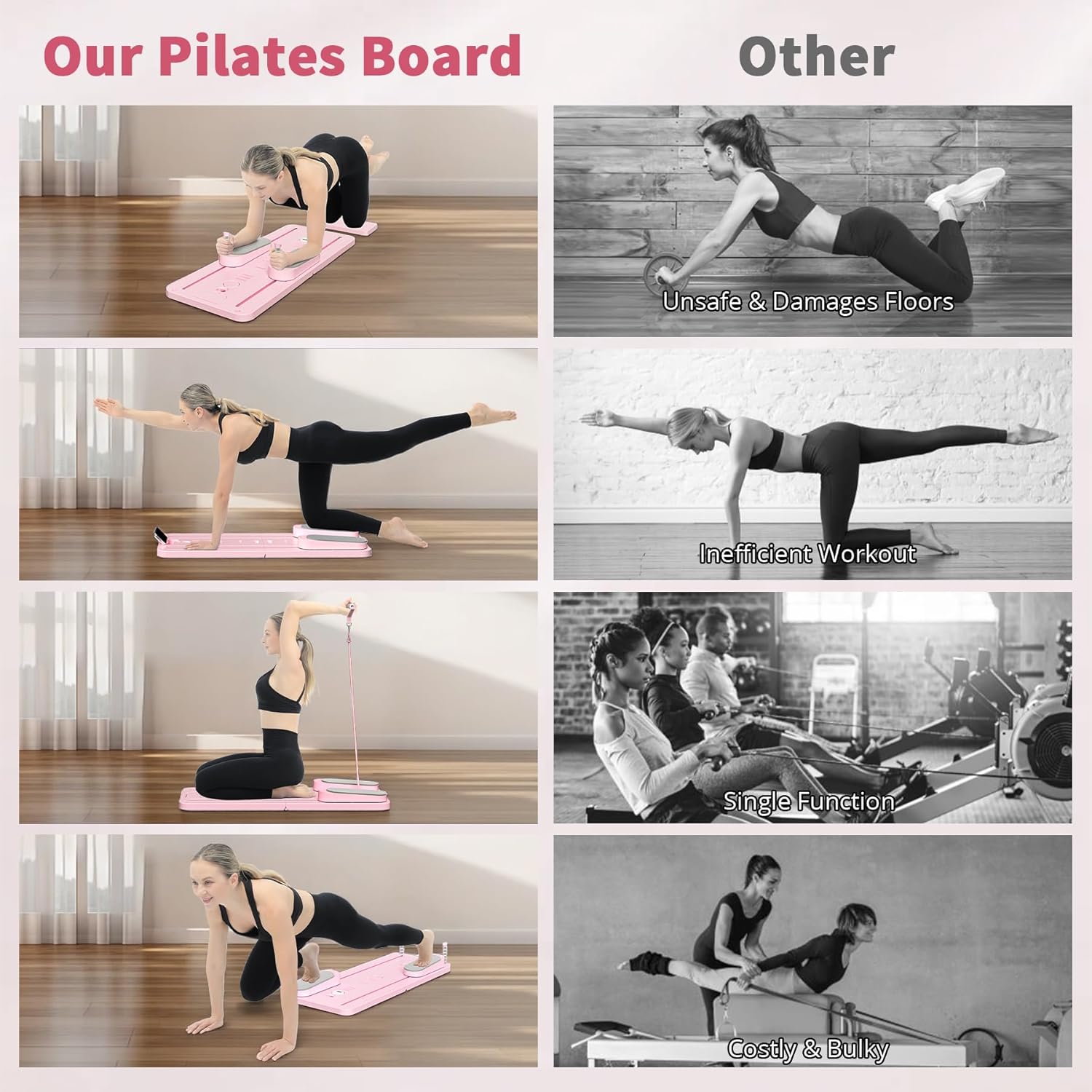 Pilates Board - Pilates Reformer Set, Multi-Purpose Foldable Pilates Reformer Board for Home,11 in 1 Pilates Equipment